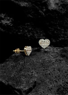 Pave Diamond Heart 14K Yellow Gold Stud Earrings