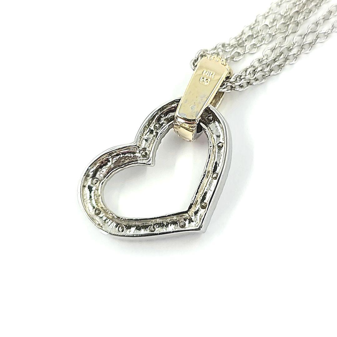 Pave Diamond Heart Multi-strand White Gold Necklace In Good Condition For Sale In Coral Gables, FL