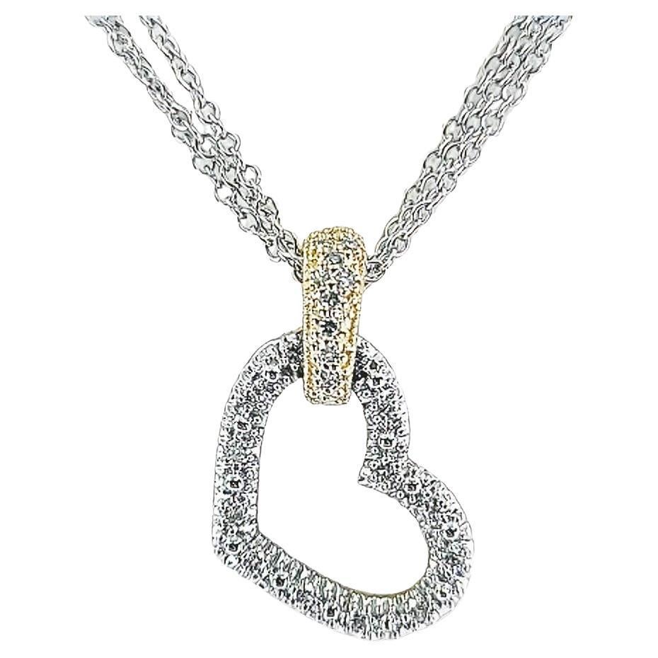 Pave-Diamant-Herz-Halskette mit mehreren Strängen aus Weißgold im Angebot