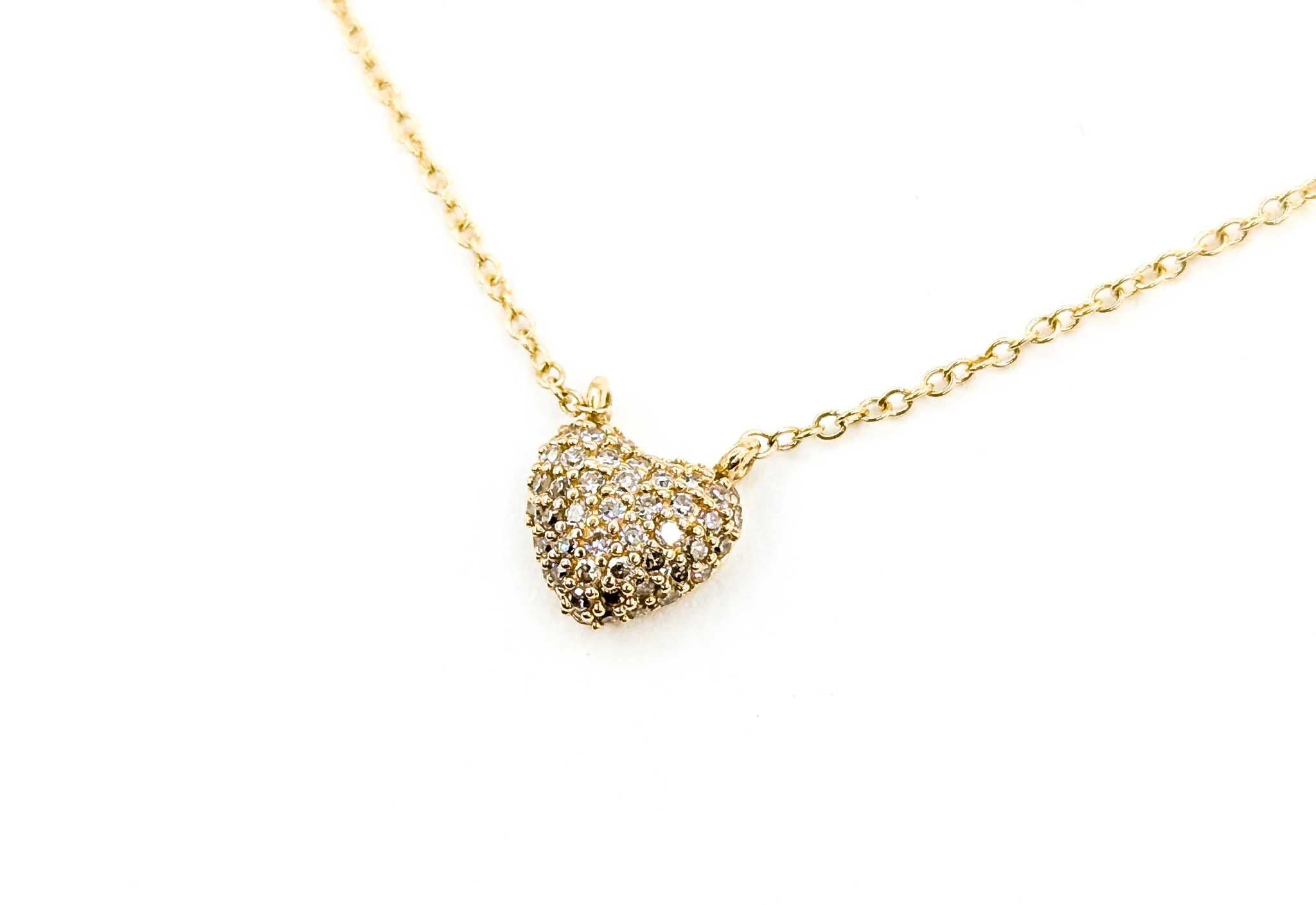 Collana con cuore di diamanti Pavé in oro giallo 14k In condizioni ottime in vendita a Bloomington, MN