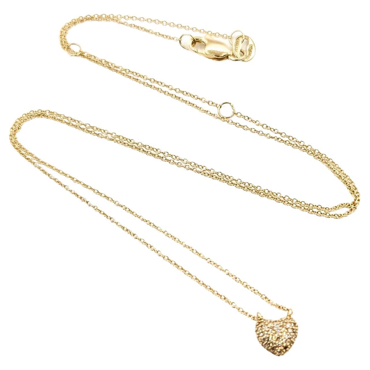 Collana con cuore di diamanti Pavé in oro giallo 14k in vendita