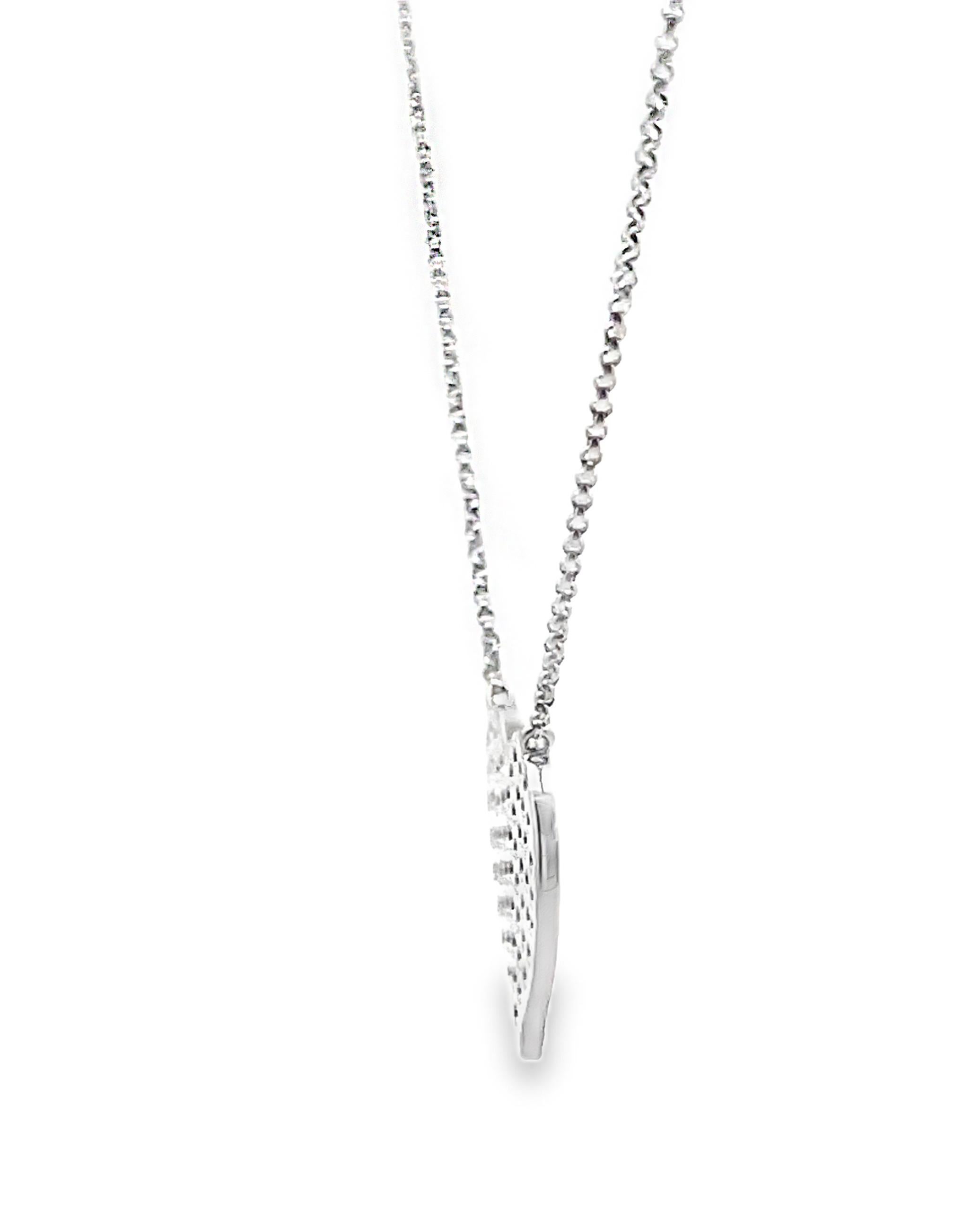 Women's Pave Diamond Heart Necklace in 18K White Gold on Adjustable Chain For Sale