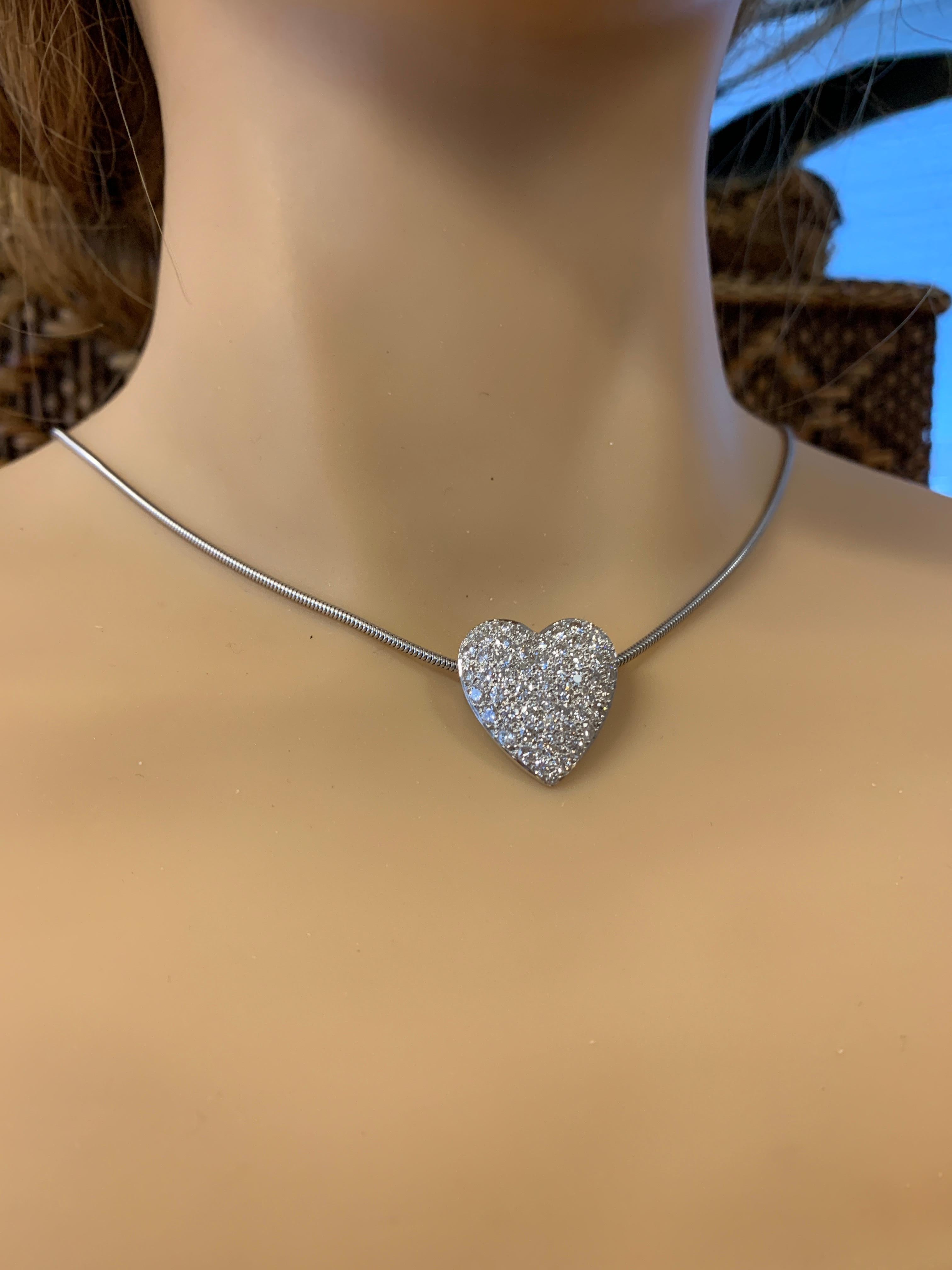 Women's or Men's Pave Diamond Heart Pendant For Sale