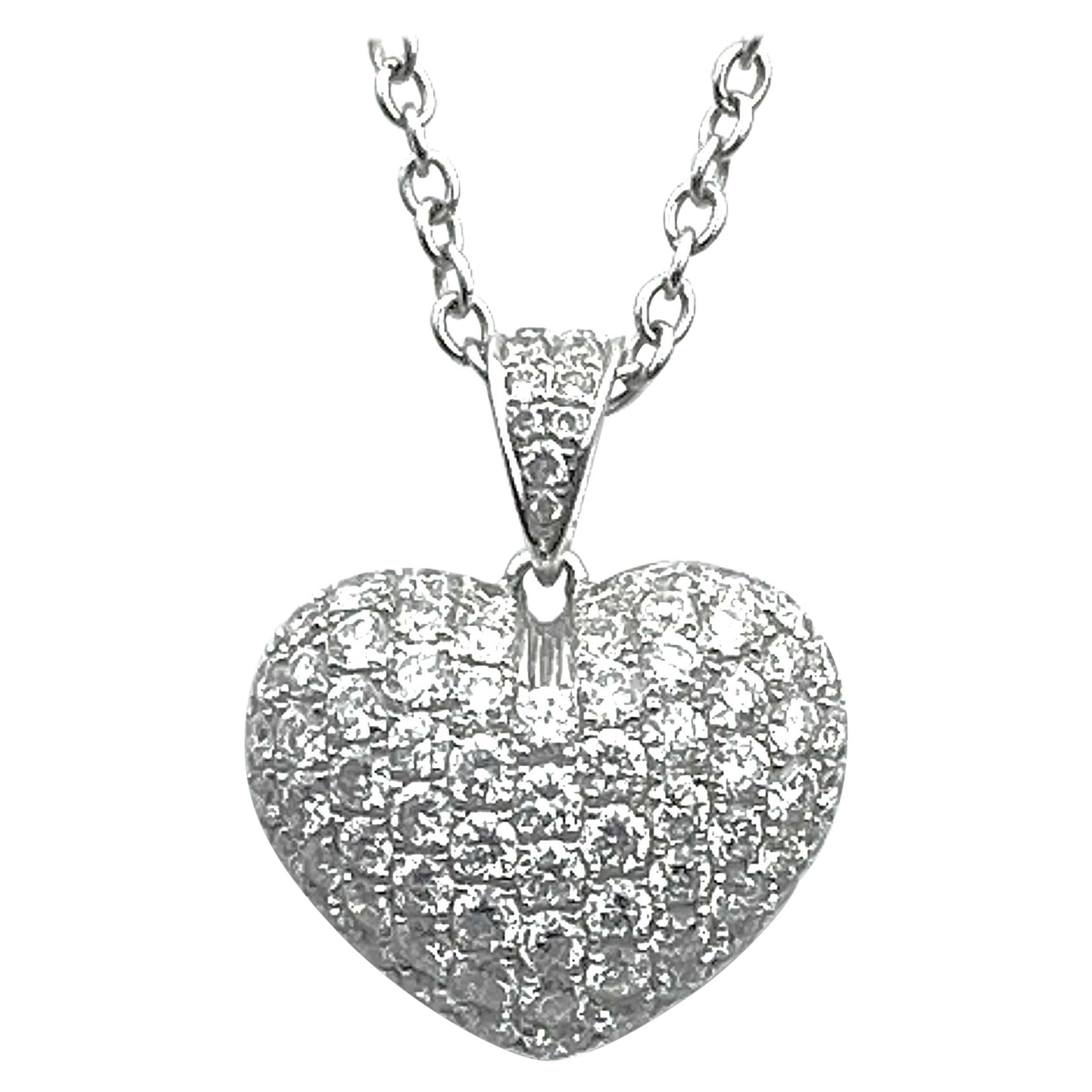 Pavé Diamond Heart Pendant Necklace For Sale