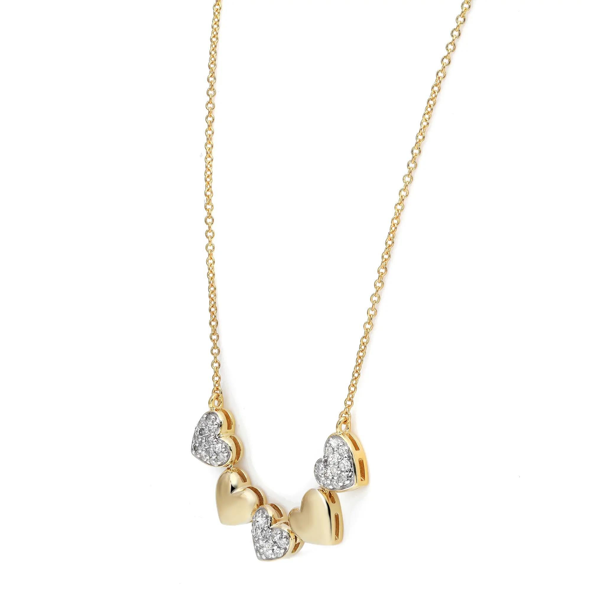 Taille ronde Collier pendentif coeur diamant pavé taille ronde or jaune 14K 0.25Cttw  en vente