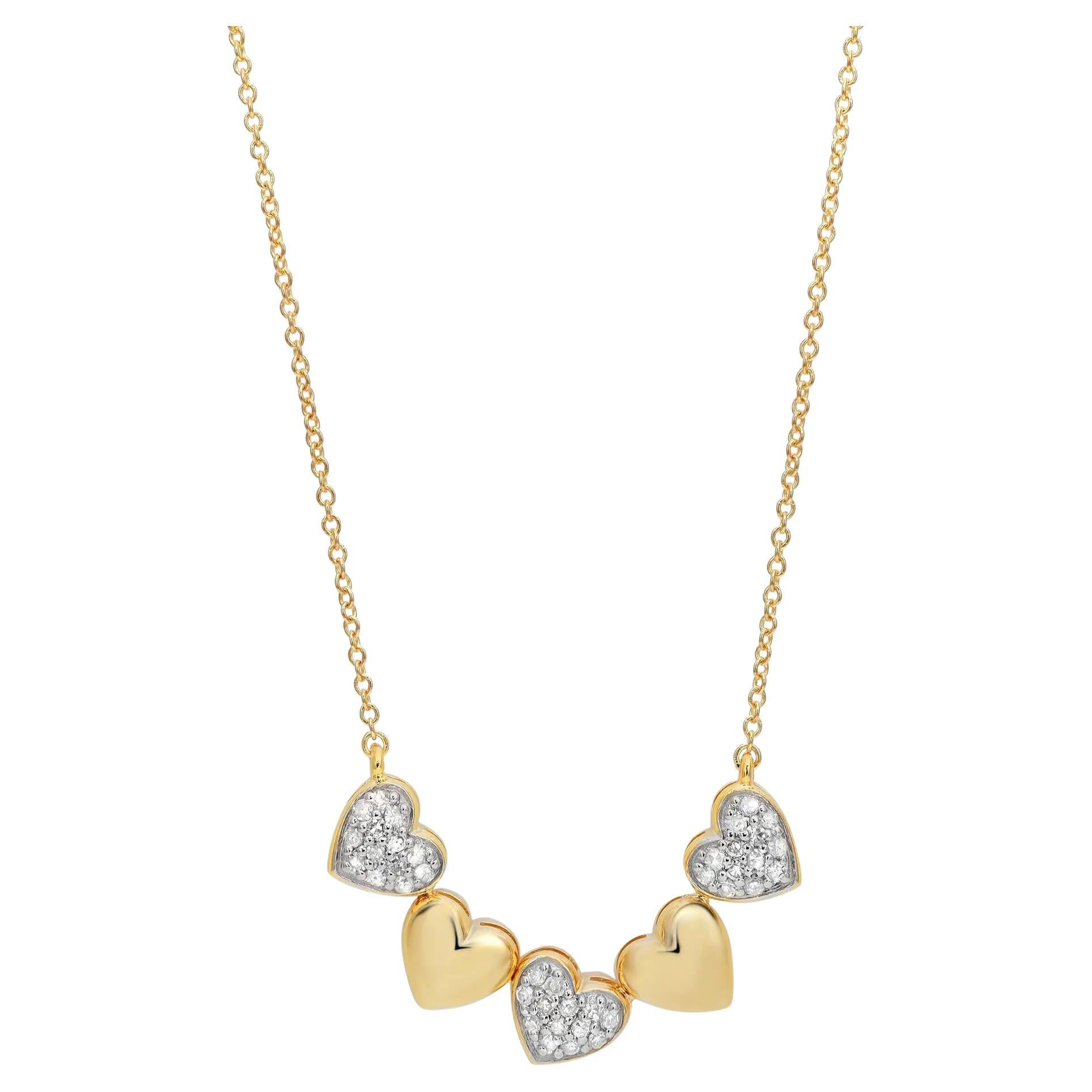 Pave Diamond Heart Pendant Necklace Round Cut 14K Yellow Gold 0.25Cttw  For Sale