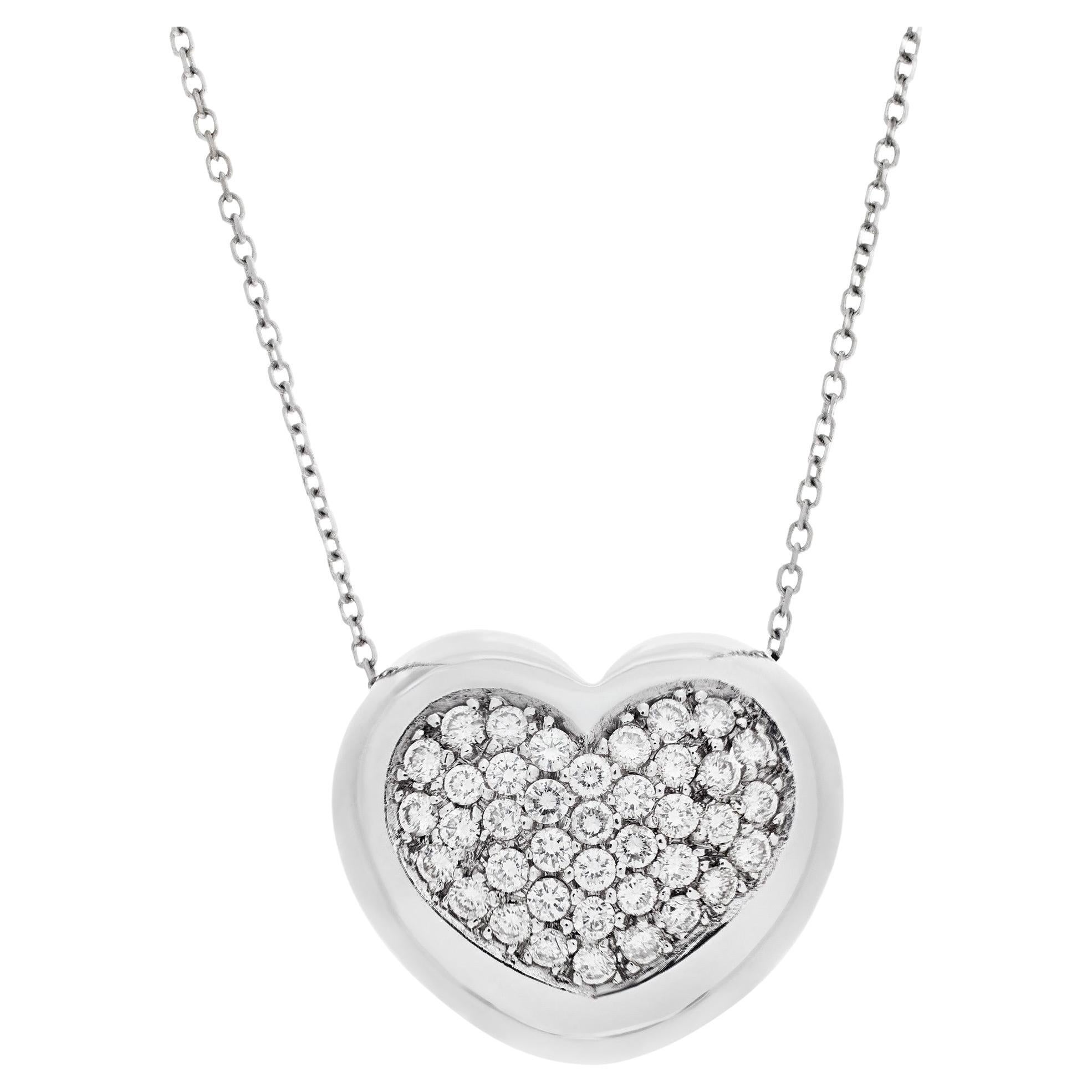 White Diamond Pave Heart Pendant in 18k White Gold For Sale at 1stDibs