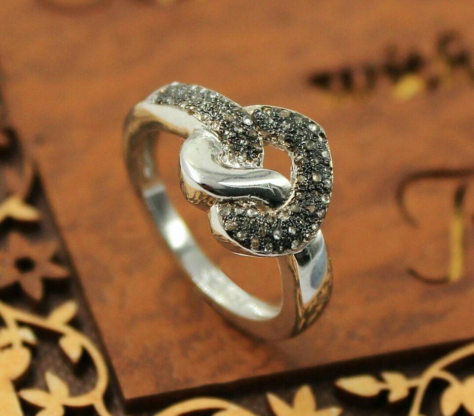 Pave Diamant Herz Ring 925 Silber Elegant Diamant Ring Feiner Schmuck Geschenk. (Art déco) im Angebot