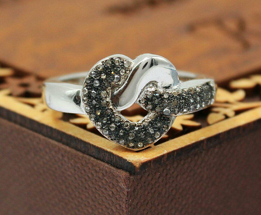 Pave Diamant Herz Ring 925 Silber Elegant Diamant Ring Feiner Schmuck Geschenk. im Angebot 2