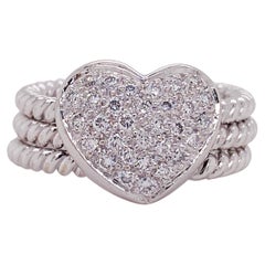 Pave Diamond Heart Ring in 18k White Gold 0.50 Carat Twisted Band Spinner Ring