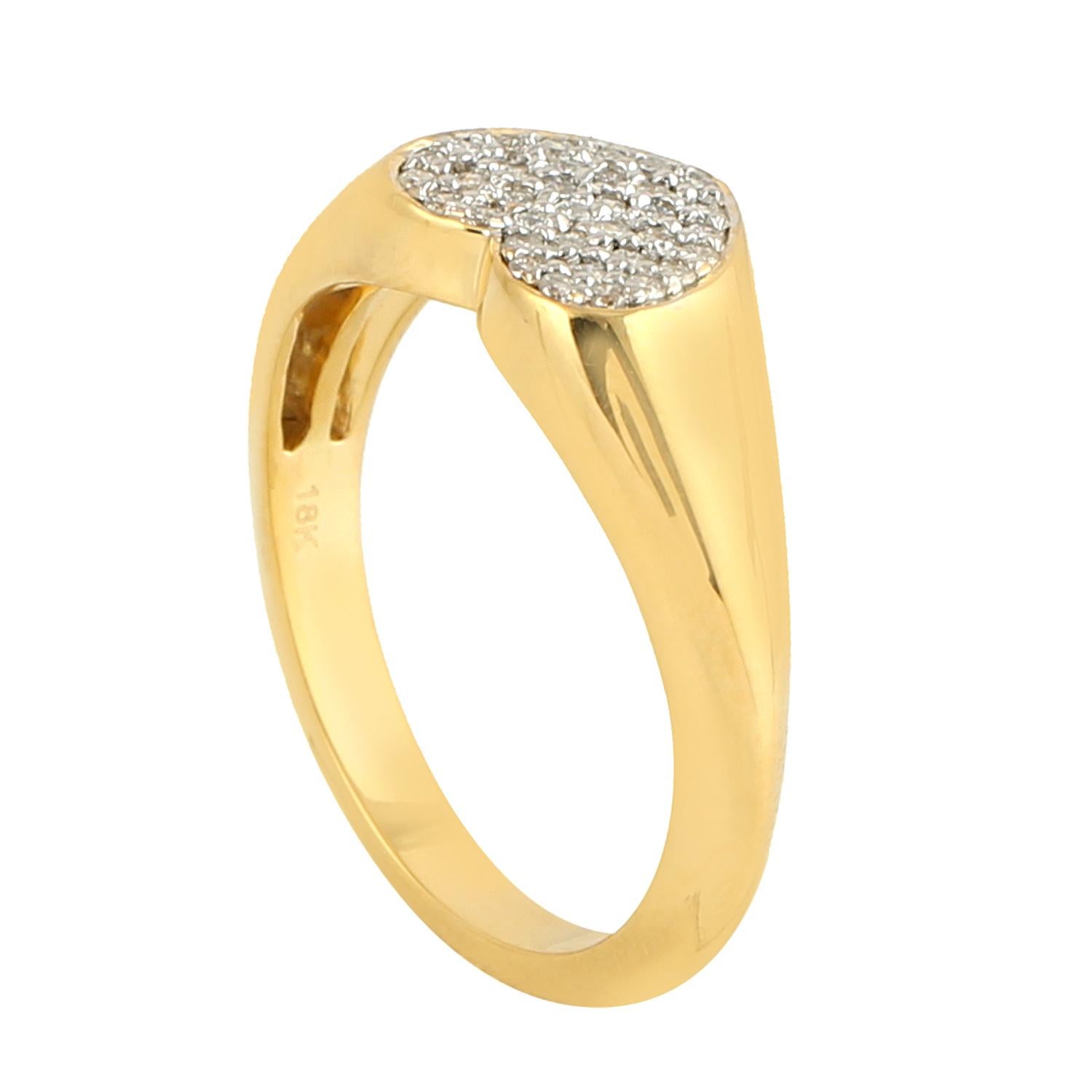 Artisan Pave Diamond Heart Shape Ring Made In 18k Yellow Gold For Sale