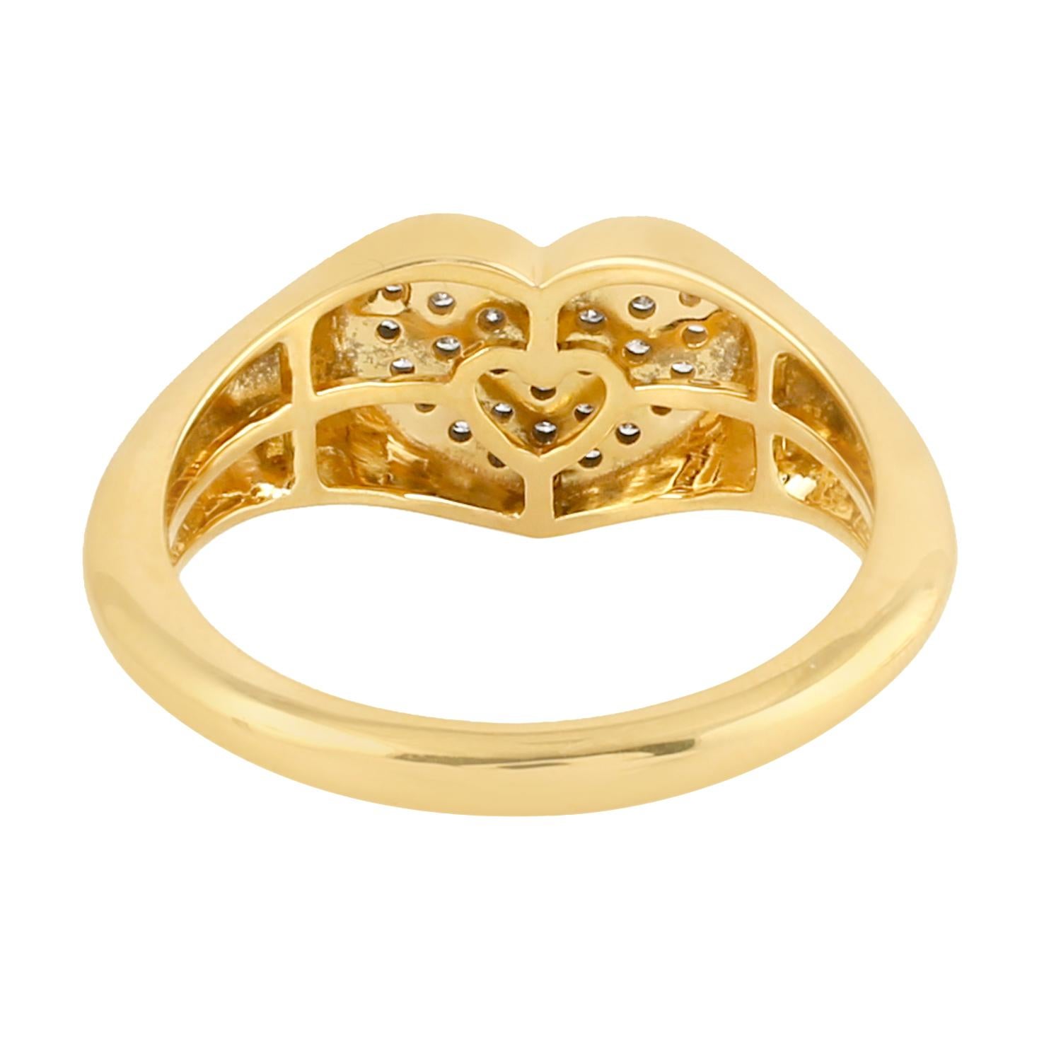 Mixed Cut Pave Diamond Heart Shape Ring Made In 18k Yellow Gold For Sale