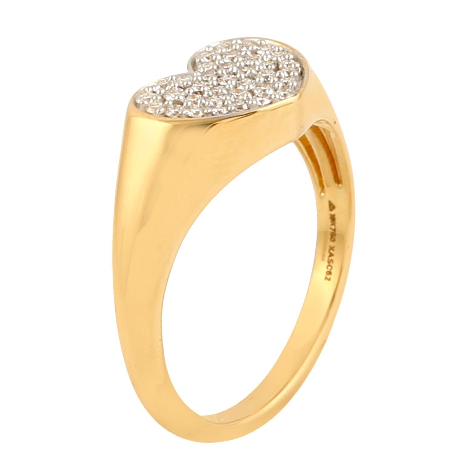 Mixed Cut Pave Diamond Heart Shape Ring Made In 18k Yellow Gold For Sale