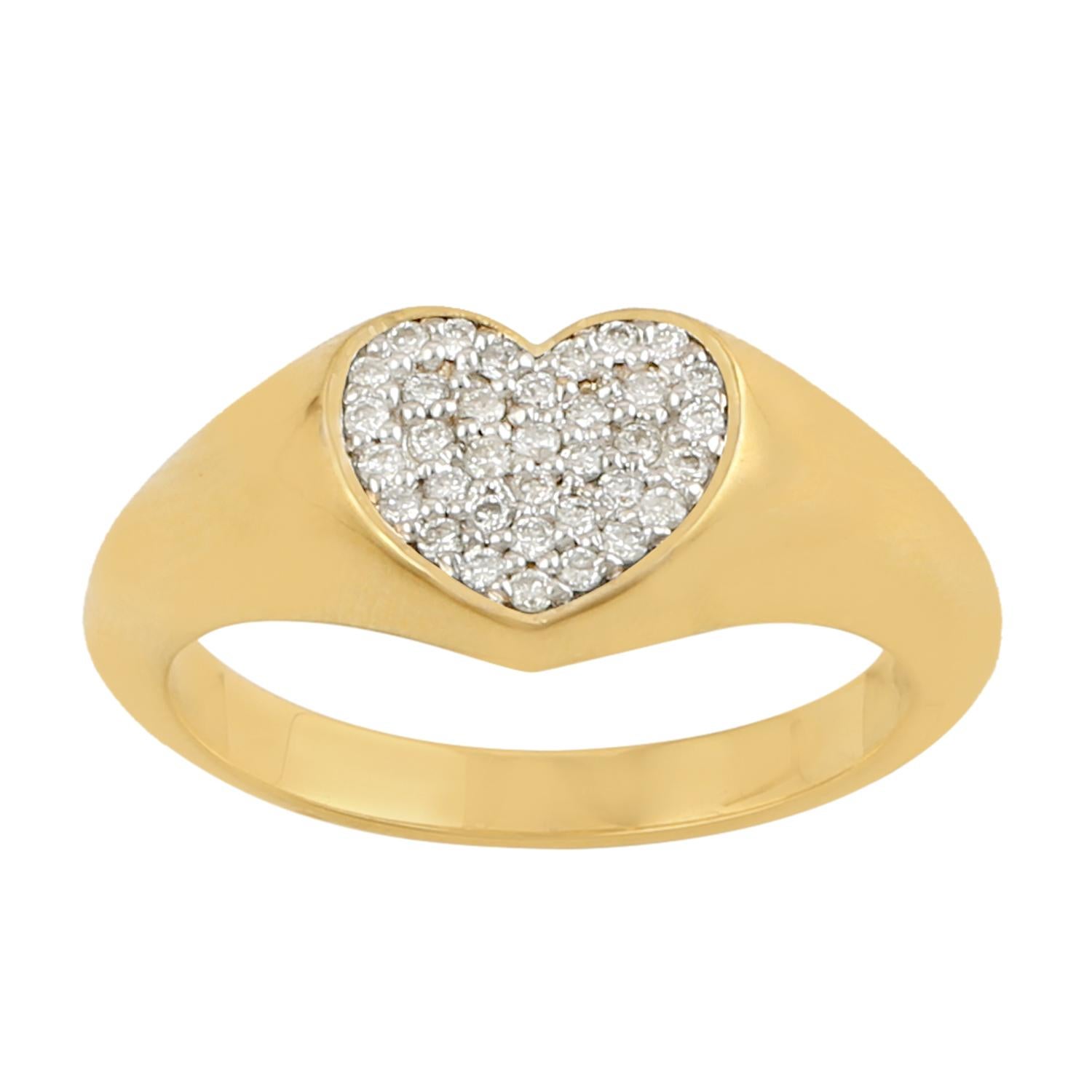 Pave Diamond Heart Shape Ring Made In 18k Yellow Gold In New Condition For Sale In New York, NY
