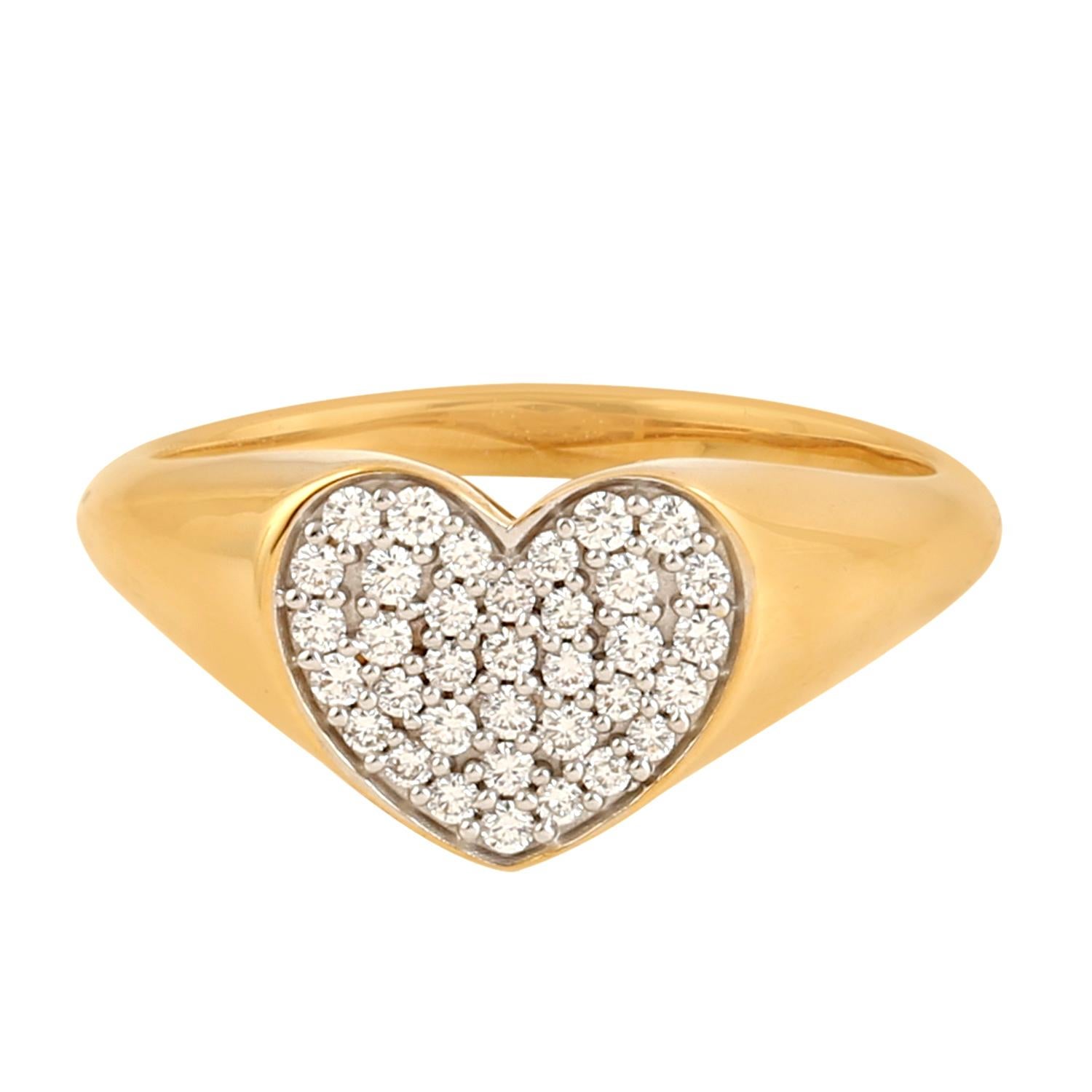 Pave Diamond Heart Shape Ring Made In 18k Yellow Gold In New Condition For Sale In New York, NY
