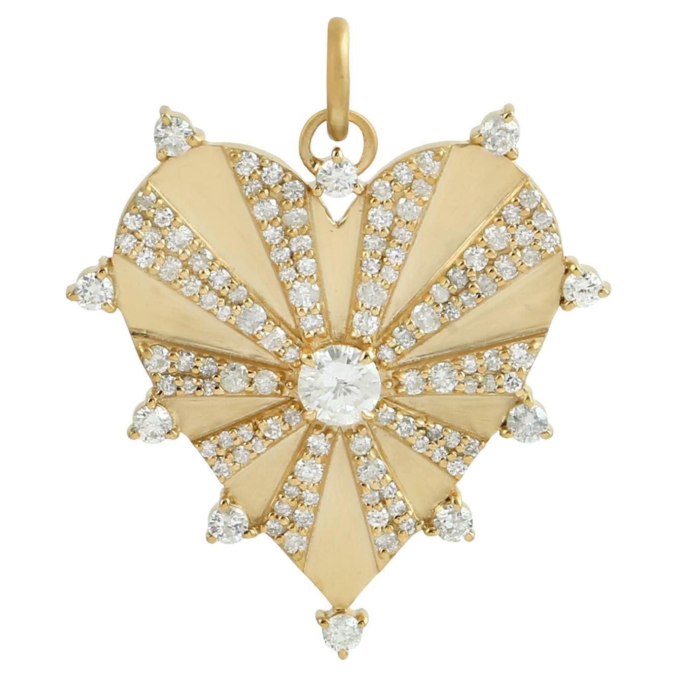 Pave Diamond Heart Shaped Pendant Made In 14k Yellow Gold