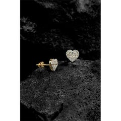 Pave Diamond Heart 14K Yellow Gold Stud Earrings