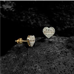 0.50ct Pave Diamond Heart Stud Earrings in 14K Yellow Gold