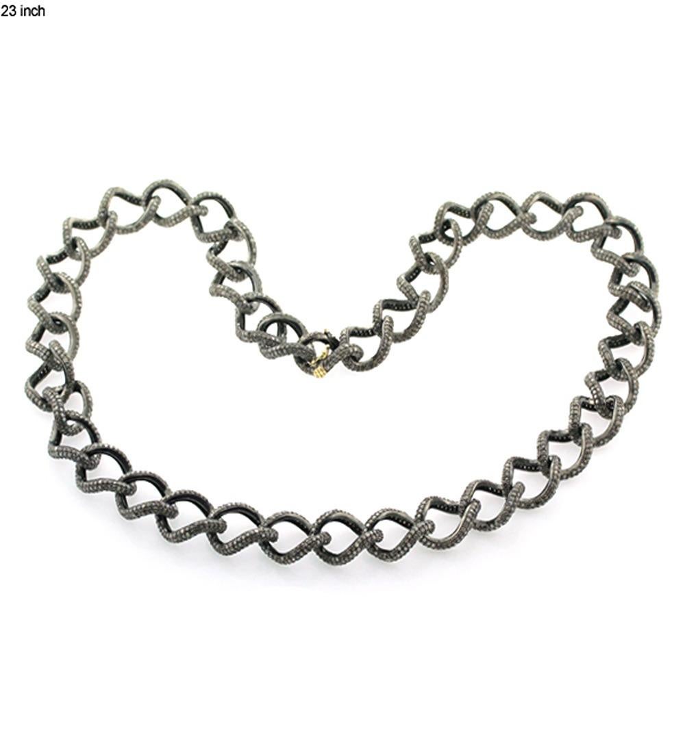 Artisan Pave Diamond Heavy Chunky Chain In Silver For Sale