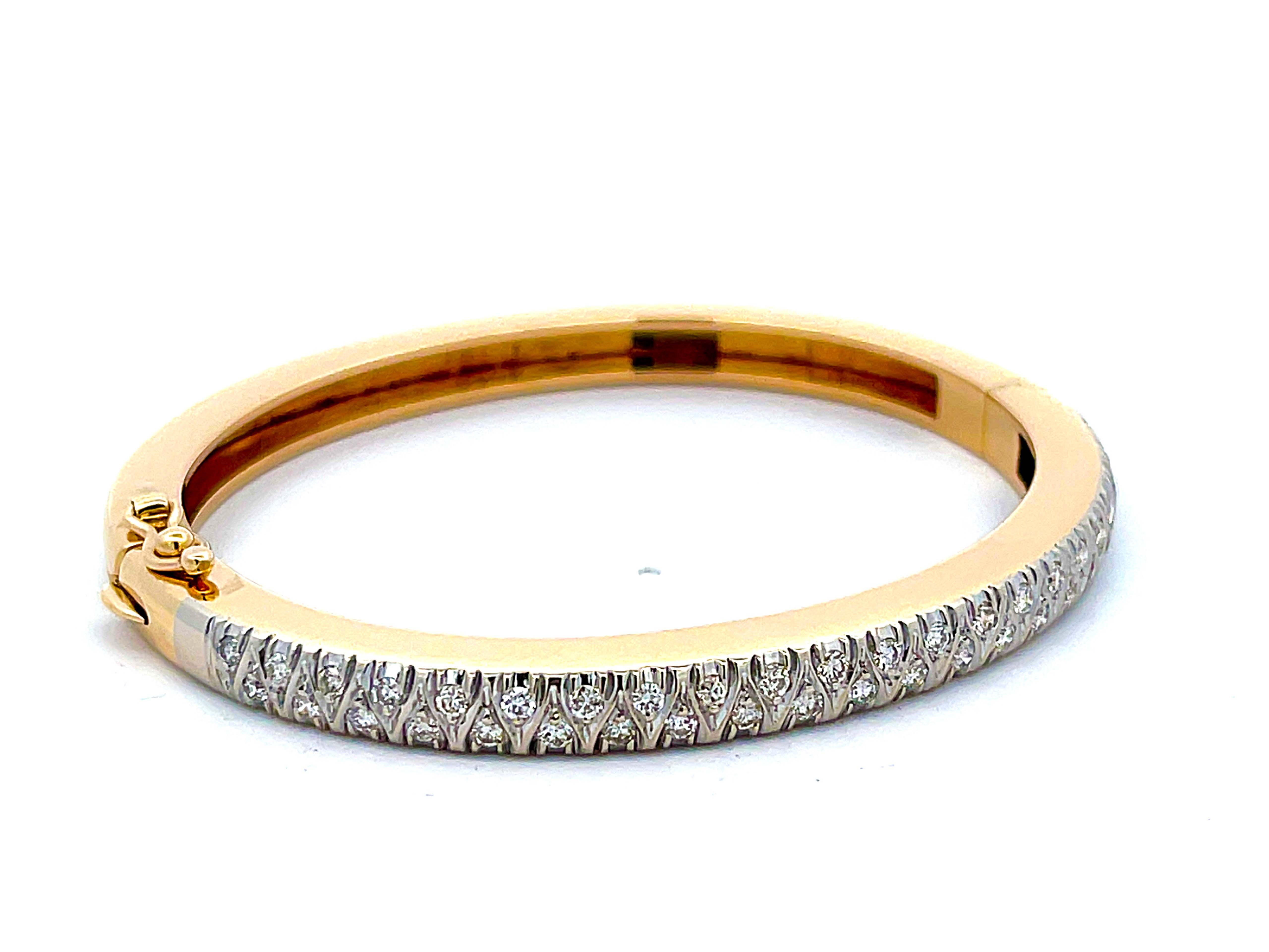 Modern Pave Diamond Hinged Bangle in 14k Yellow Gold For Sale