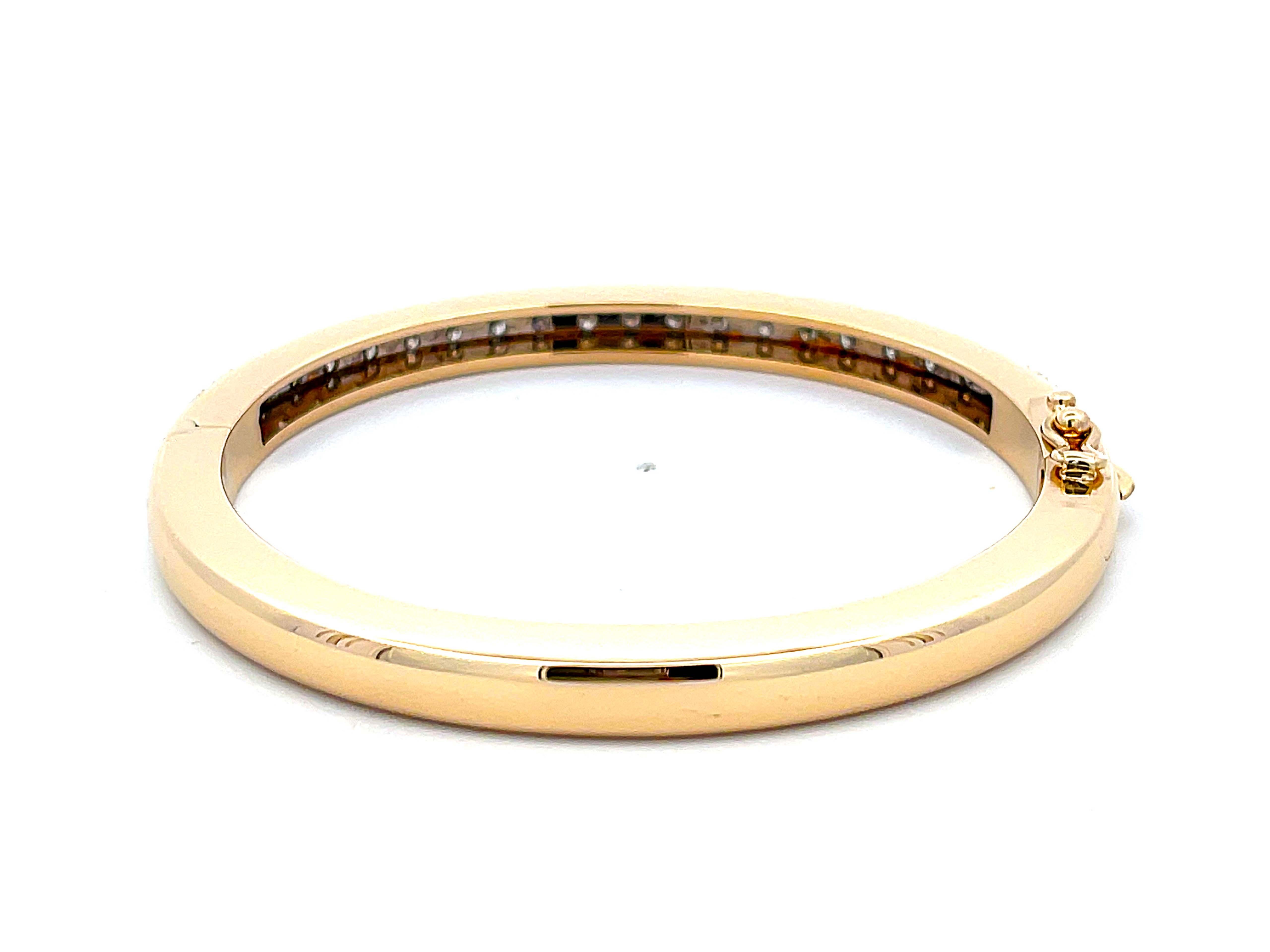 Pave Diamond Hinged Bangle in 14k Yellow Gold For Sale 1