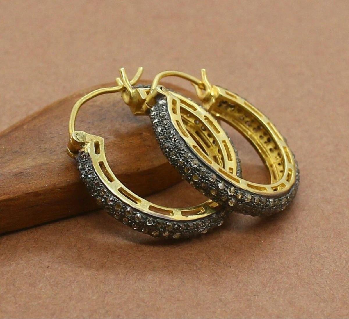 Pendiente de aro con diamante pavé Plata 925 Pendiente de aro victoriano Dije de regalo de cumpleaños. Art Decó en venta