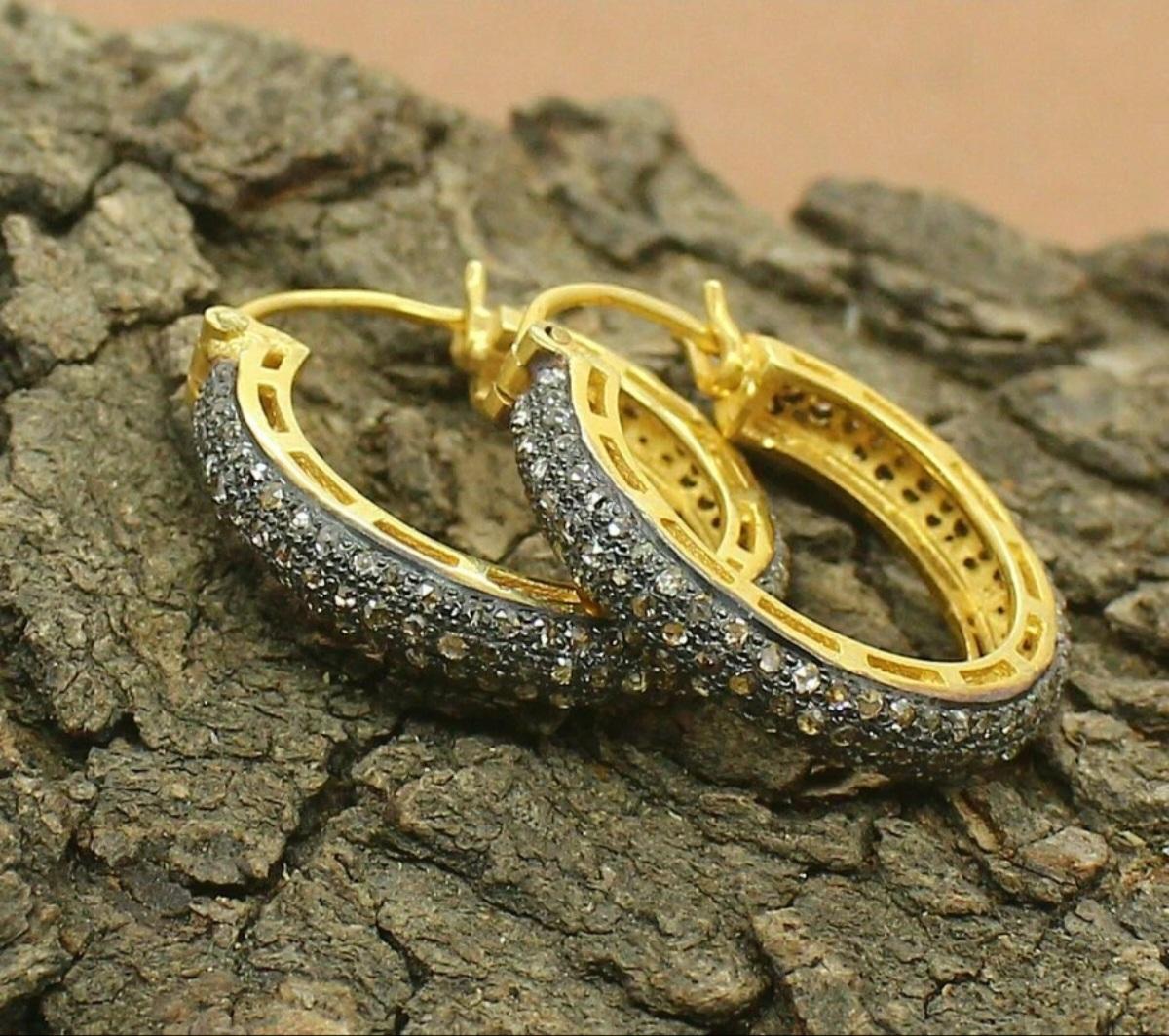 De las mujeres Pendiente de aro con diamante pavé Plata 925 Pendiente de aro victoriano Dije de regalo de cumpleaños. en venta