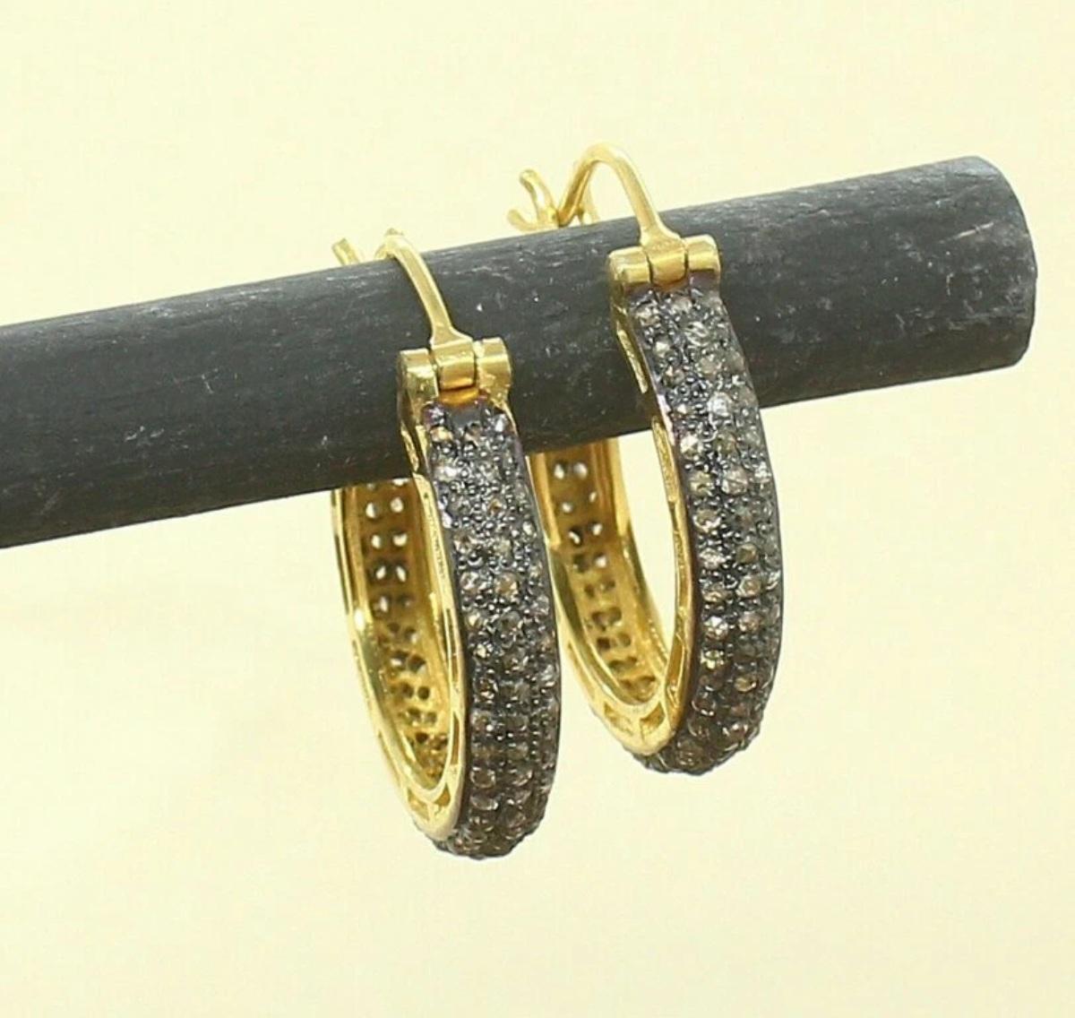 Pendiente de aro con diamante pavé Plata 925 Pendiente de aro victoriano Dije de regalo de cumpleaños. en venta 2