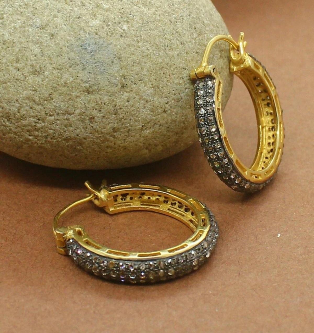 Pendiente de aro con diamante pavé Plata 925 Pendiente de aro victoriano Dije de regalo de cumpleaños. en venta 3