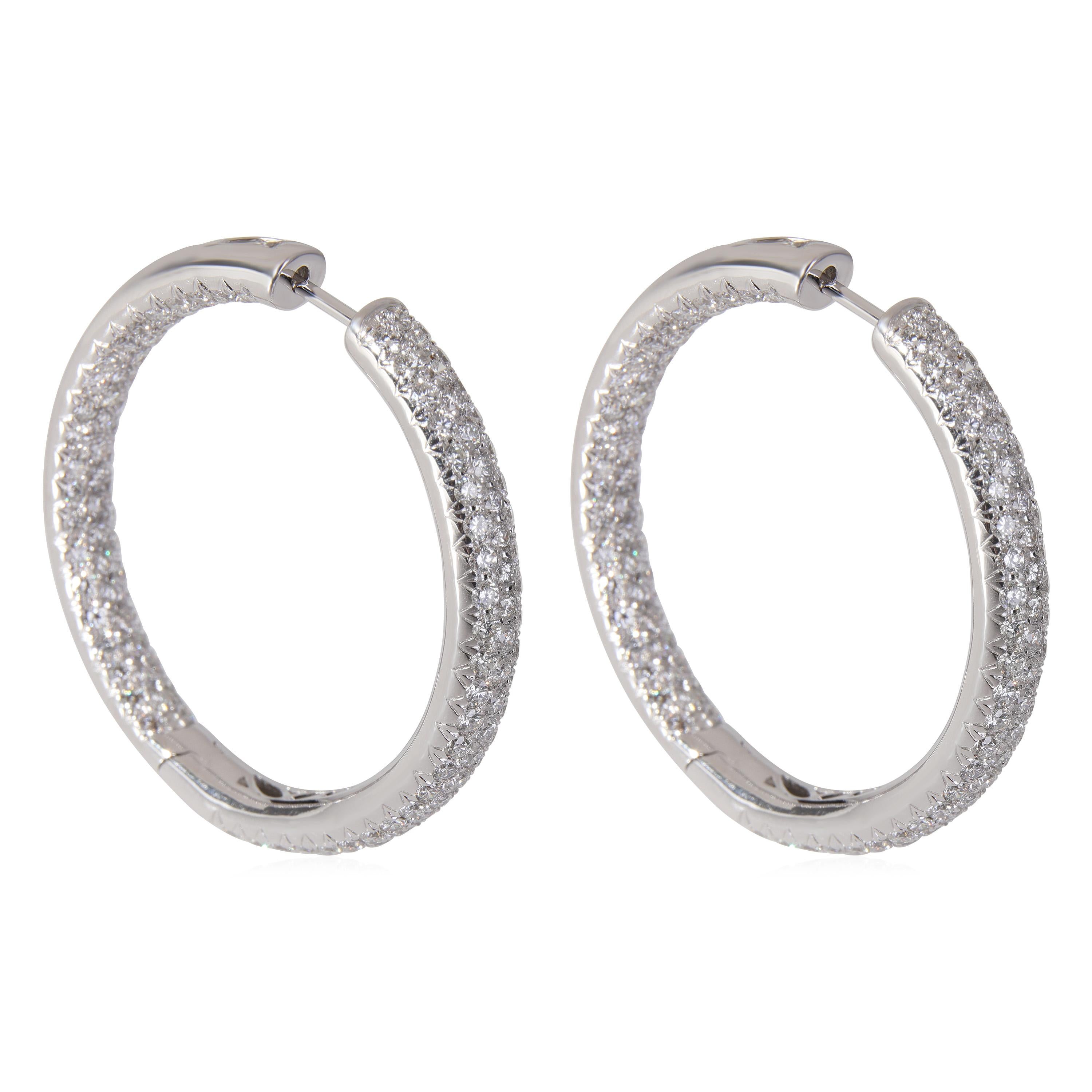 Pave Diamant-Creolen-Ohrring aus 14k Weigold 5,00 Karat im Zustand „Hervorragend“ in New York, NY