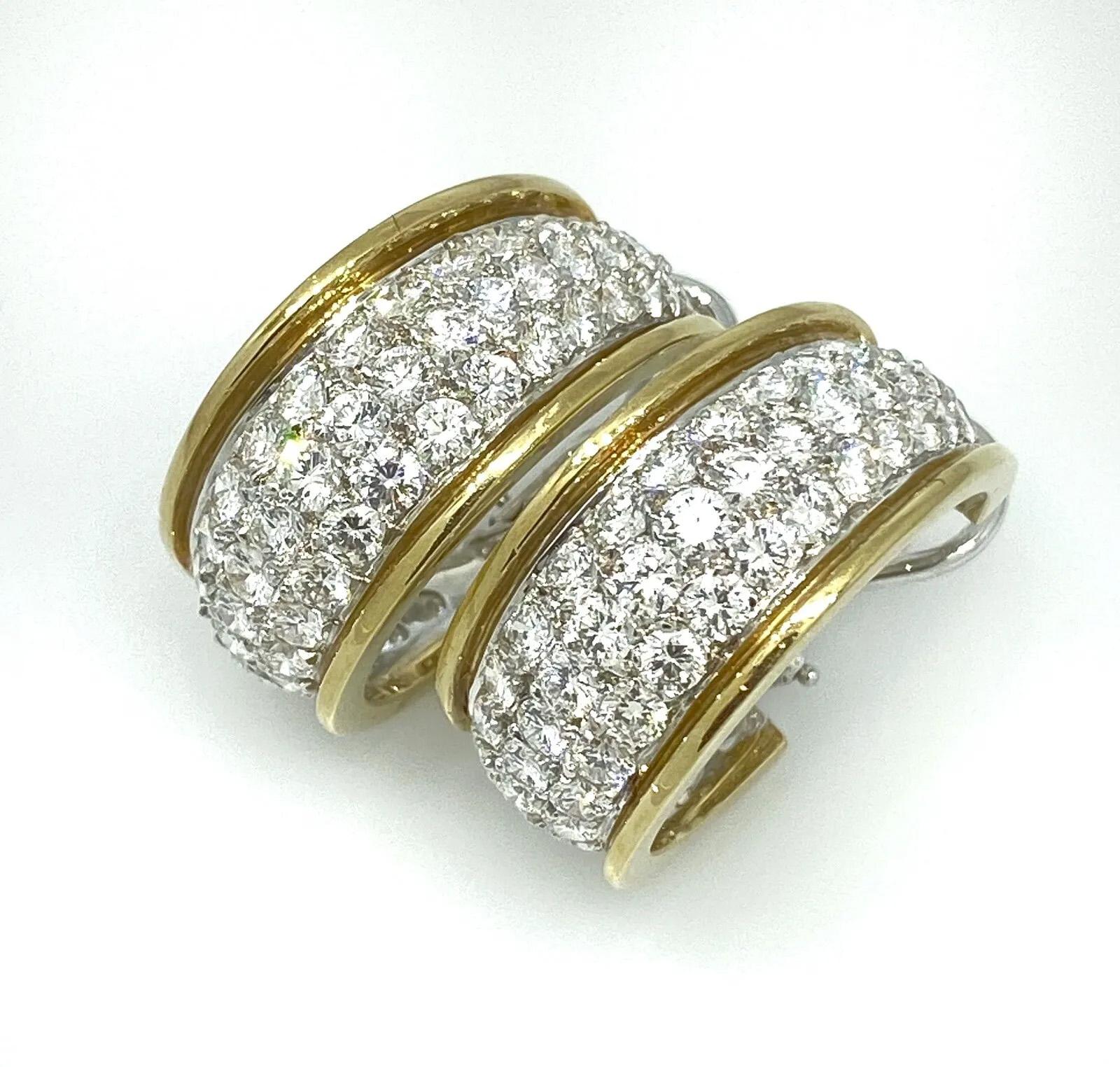 Round Cut Pavé Diamond Hoop Earrings 7.00 Carat Total Weight in 18k Yellow Gold For Sale