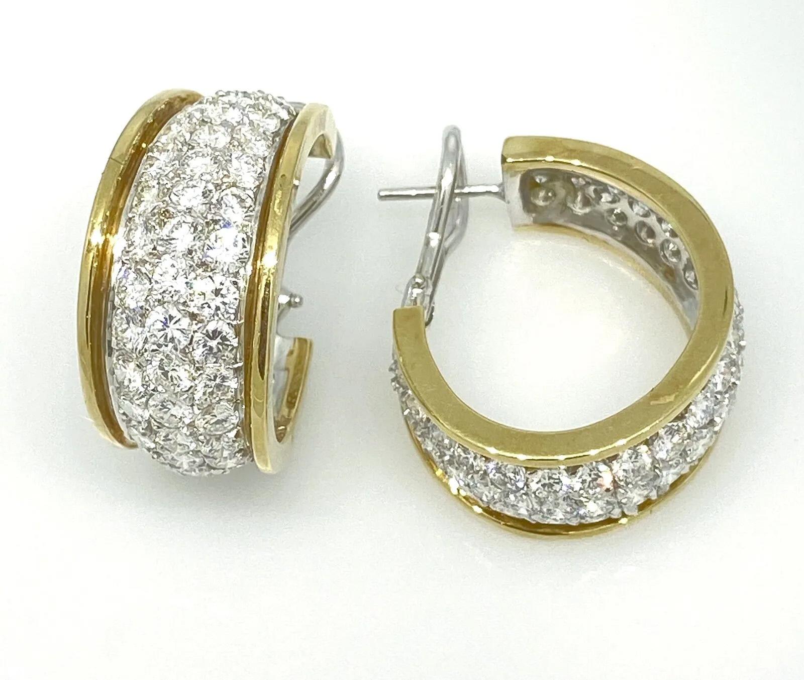 Pavé Diamond Hoop Earrings 7.00 Carat Total Weight in 18k Yellow Gold In Excellent Condition For Sale In La Jolla, CA