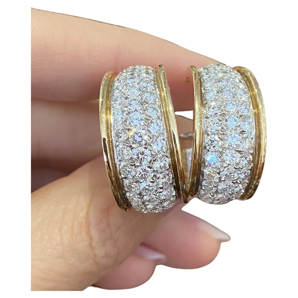 Pavé Diamond Hoop Earrings 7.00 Carat Total Weight in 18k Yellow Gold For Sale