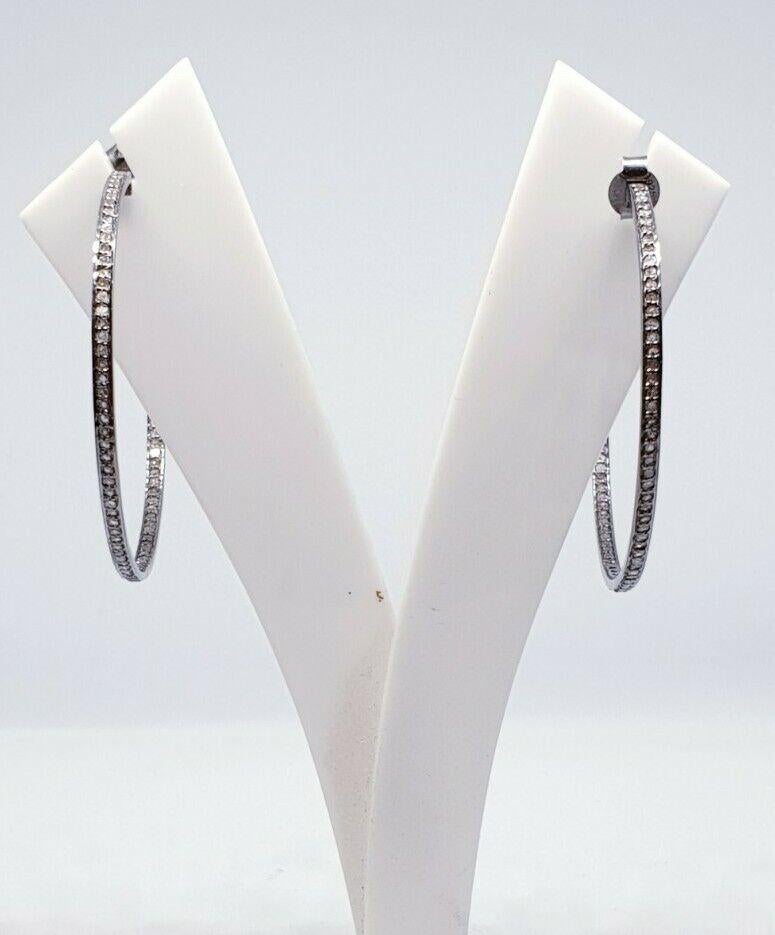Art Deco Pave Diamond Hoop Earrings 925 Silver Diamond Earring For Anniversary Gift. For Sale