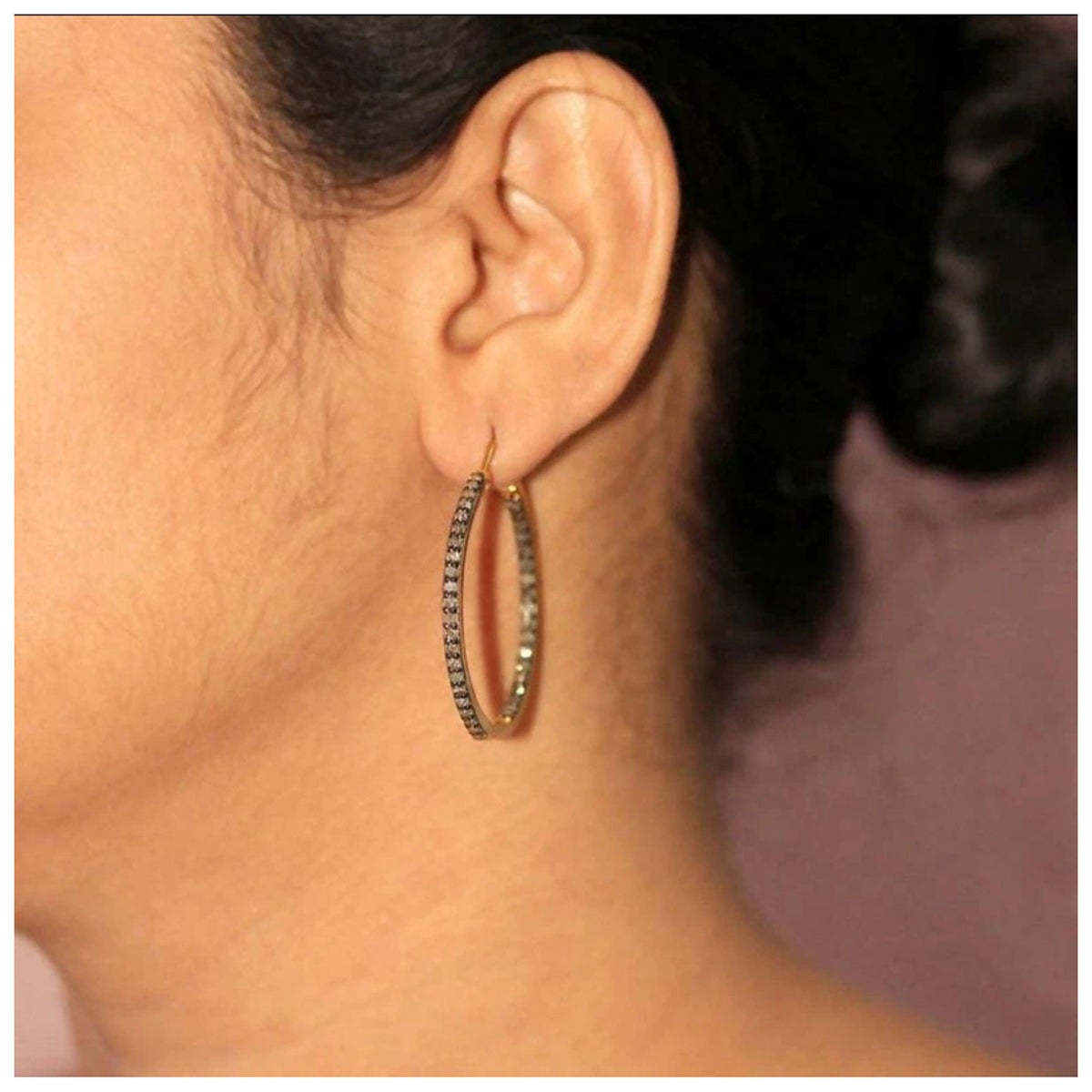 Pendientes de aro con pavé de diamantes Plata de ley 925 Pendientes de aro para mujeres Niñas. en venta