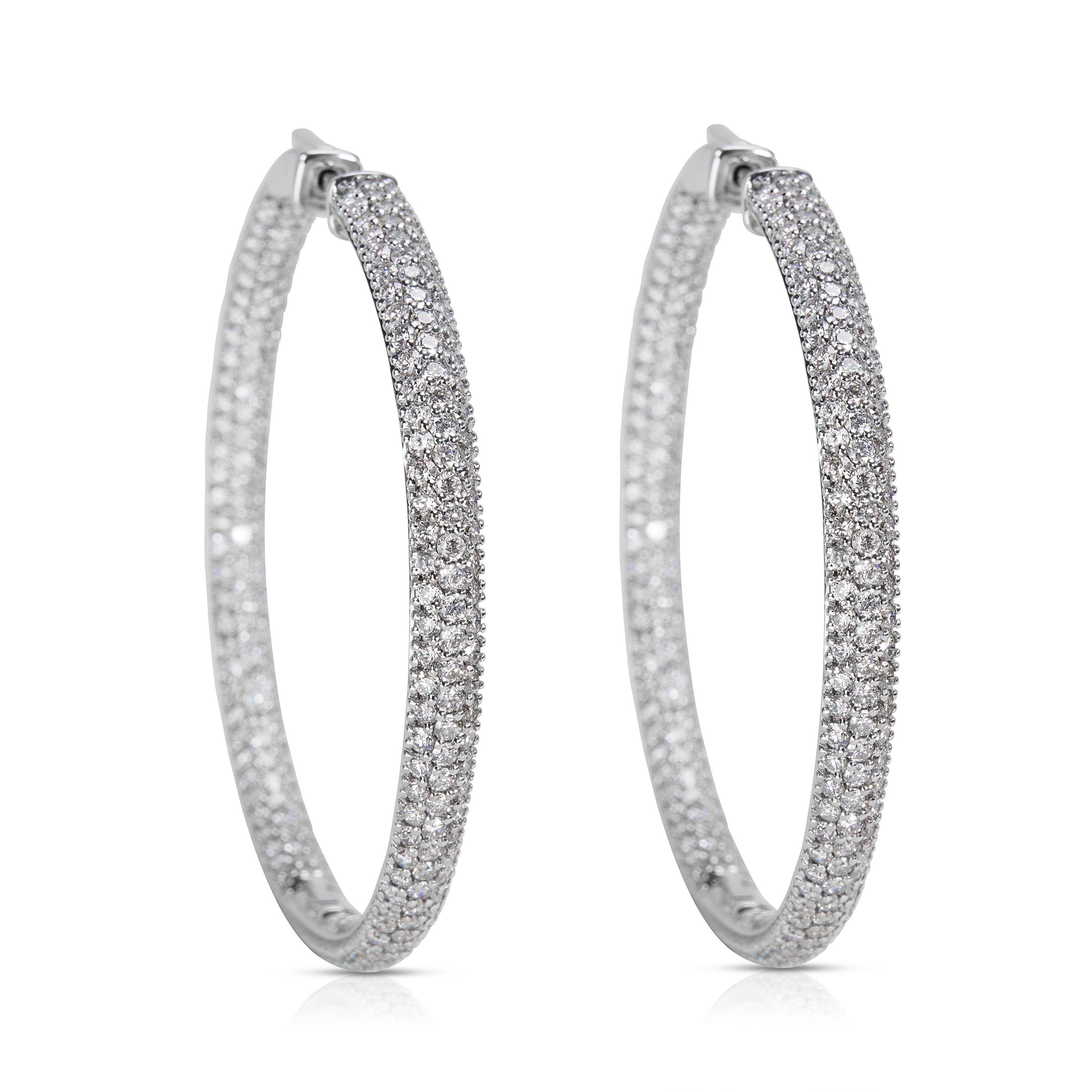 Pave Diamond Hoop Earrings in 14 Karat White Gold '6.68 Carat' In New Condition In New York, NY