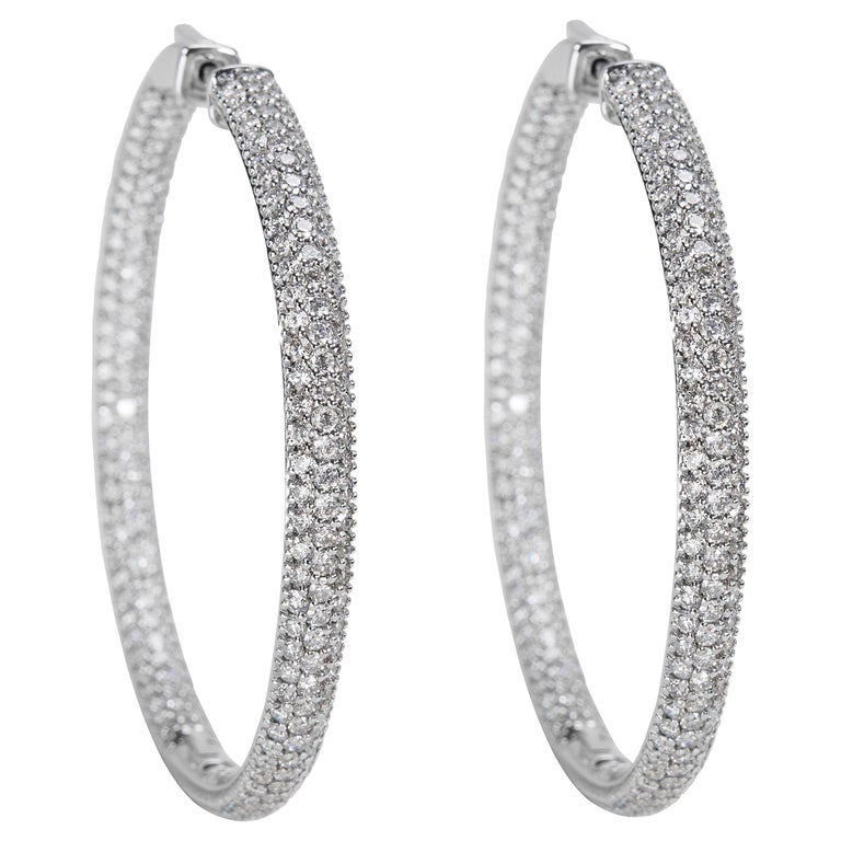 Pave Diamond Hoop Earrings in 14K White Gold (6.68 CTW) For Sale at 1stdibs