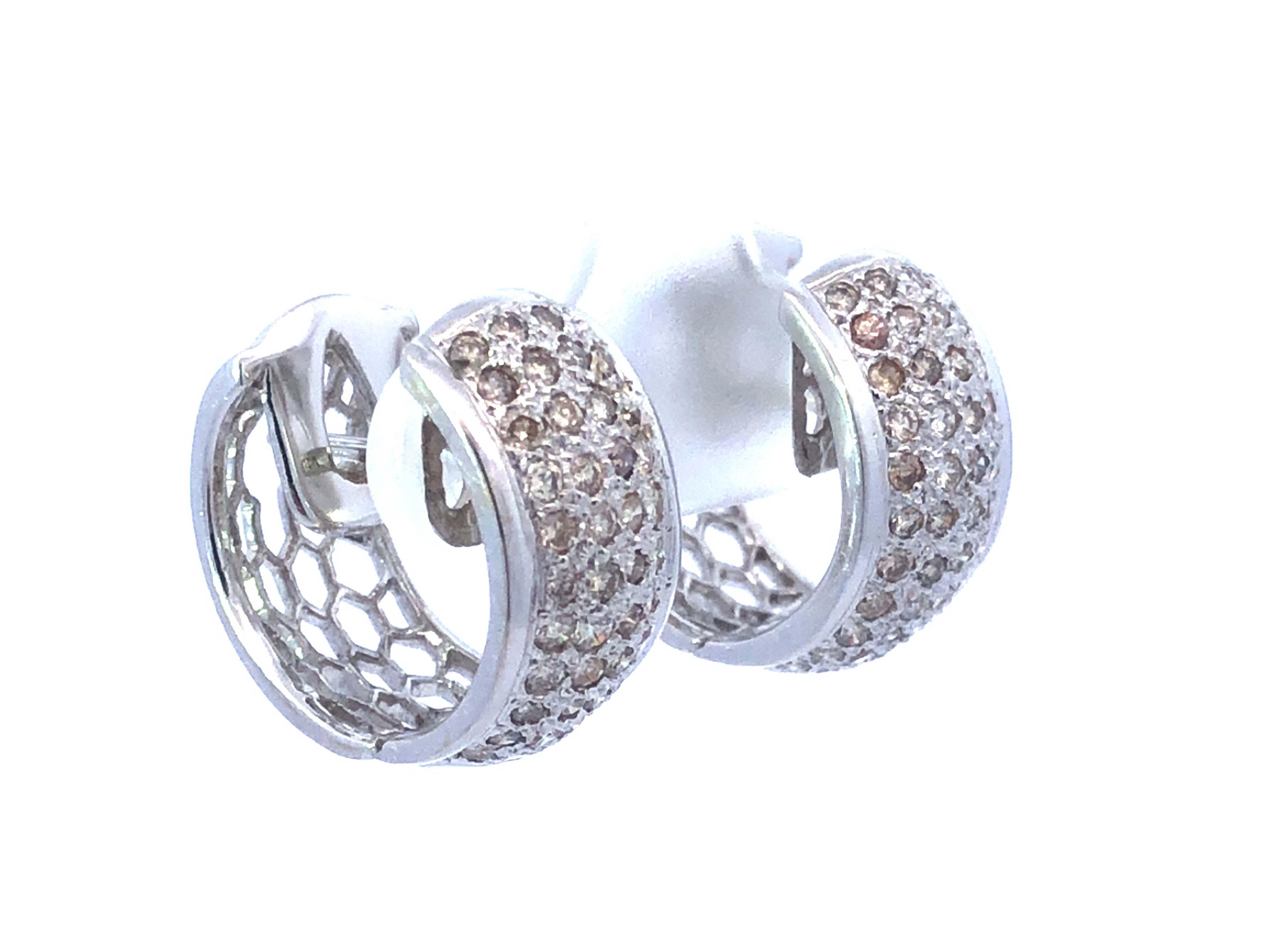 Modern Pave Diamond Hoop Earrings in 18K White Gold For Sale