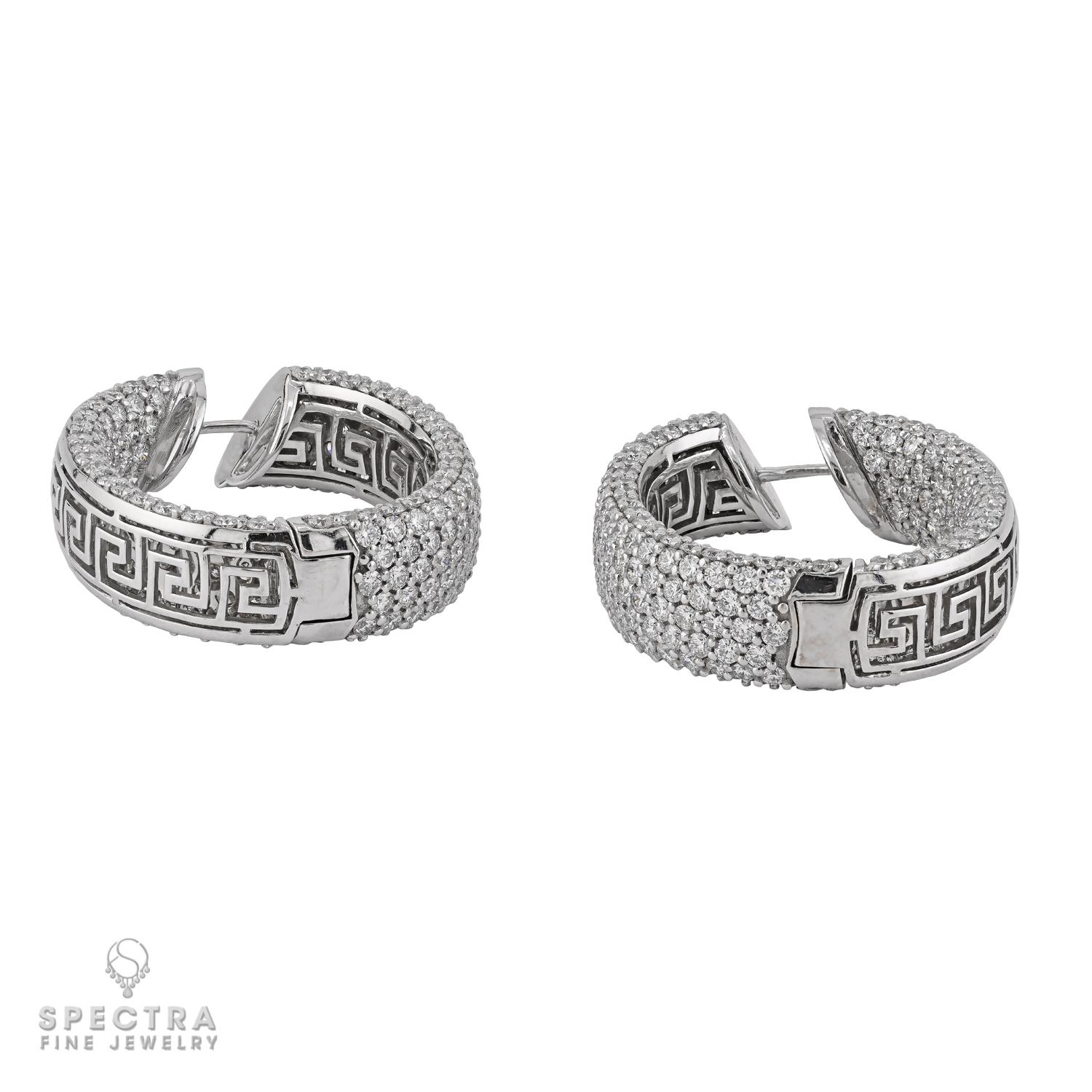 Contemporary Pave Diamond Hoop Earrings in 18K White Gold For Sale