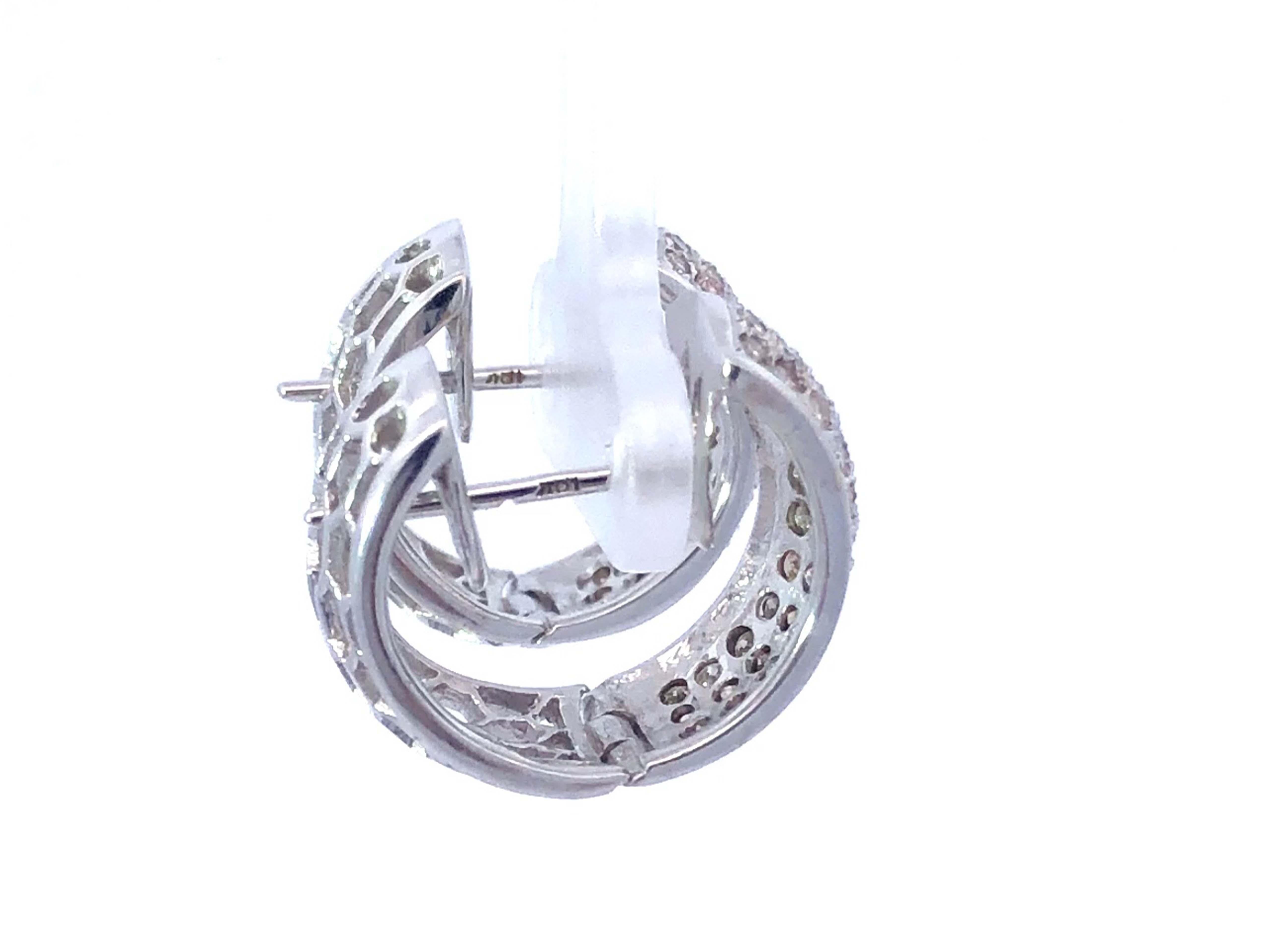 Women's Pave Diamond Hoop Earrings in 18K White Gold For Sale