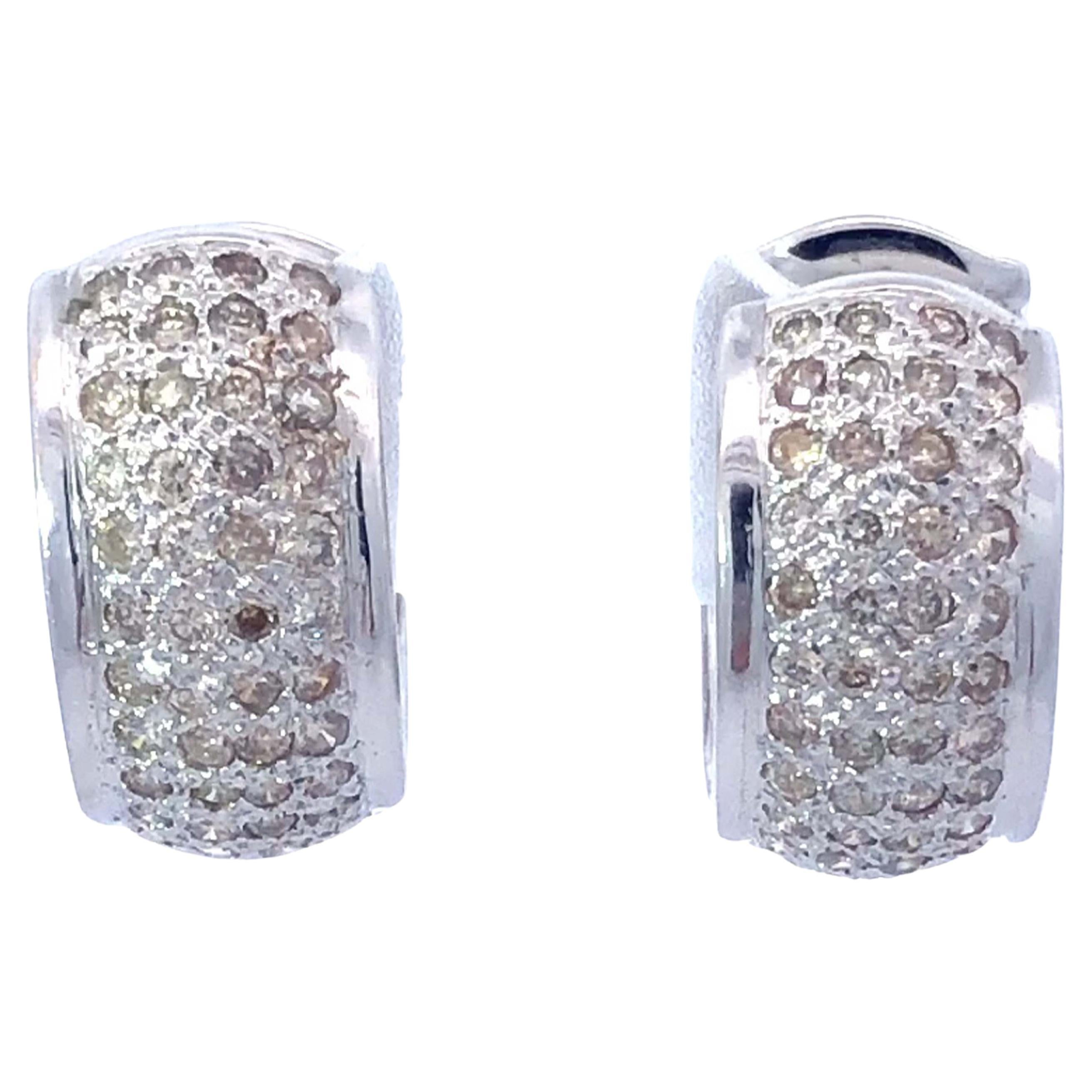 Pave Diamond Hoop Earrings in 18K White Gold For Sale