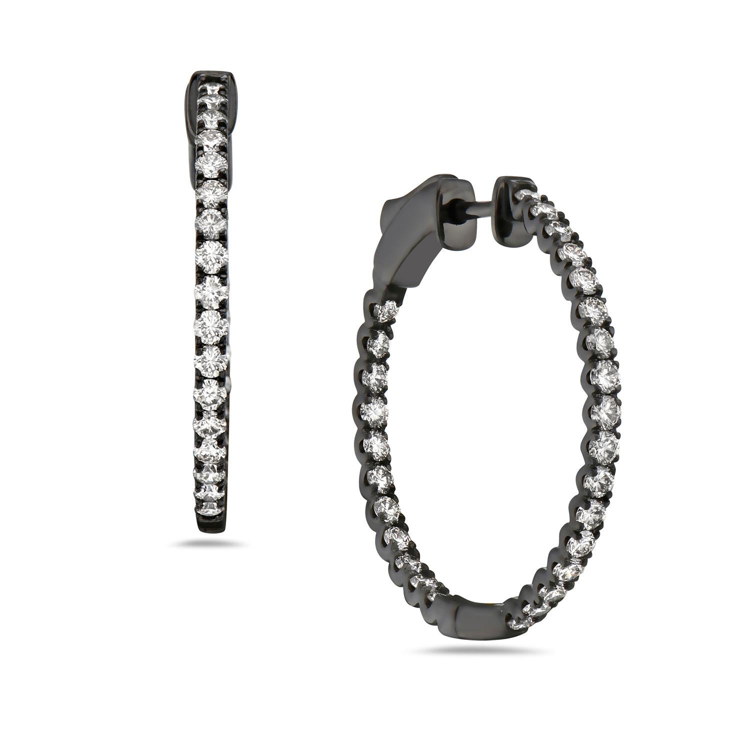 Artigiano Orecchini a cerchio con diamanti Pave in oro 14k in vendita