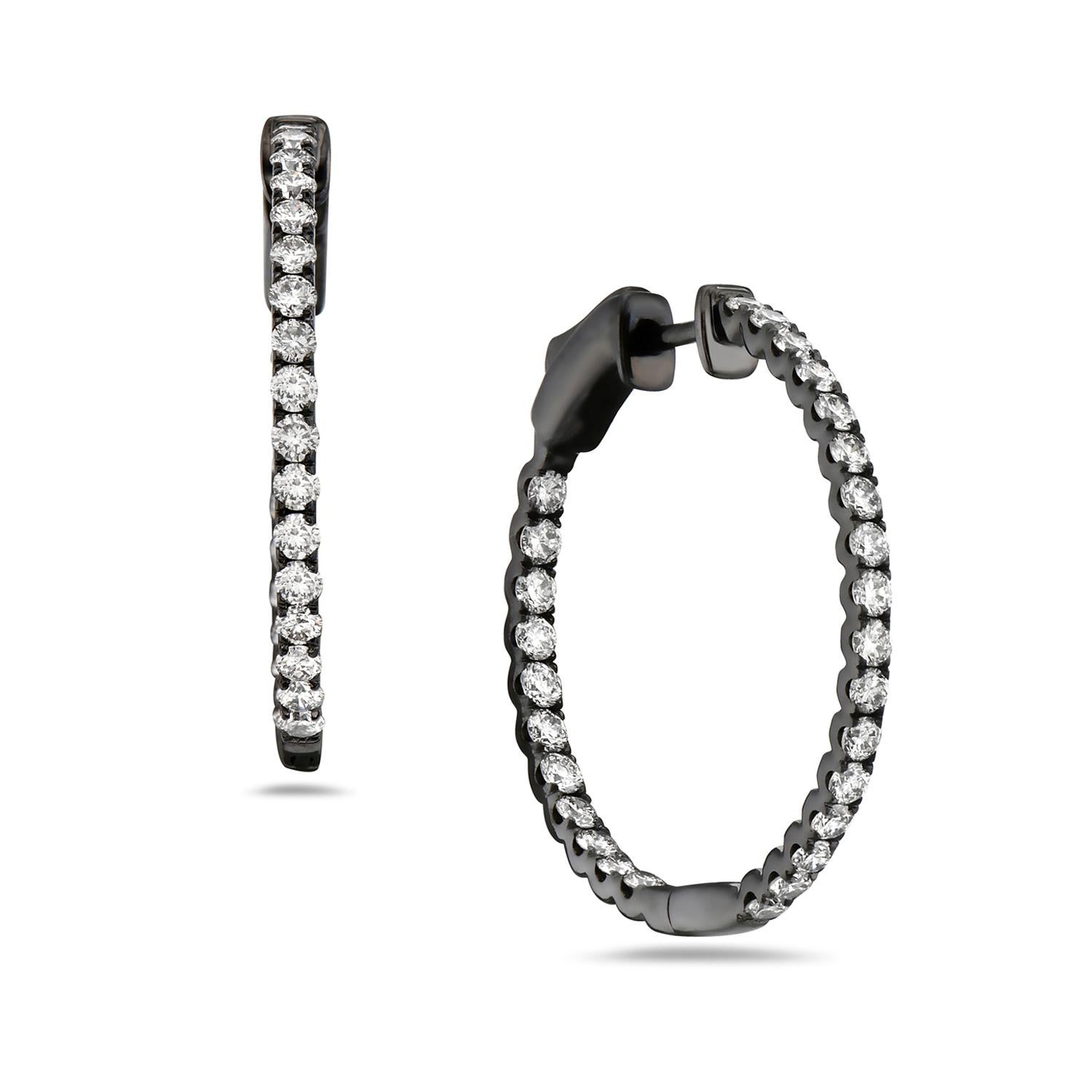 Taglio misto Orecchini a cerchio con diamanti Pave in oro 14k in vendita