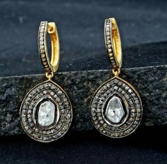 Pave Diamond Hoop Earrings Victorian Style Drop Earring 925 Silver Valentines.