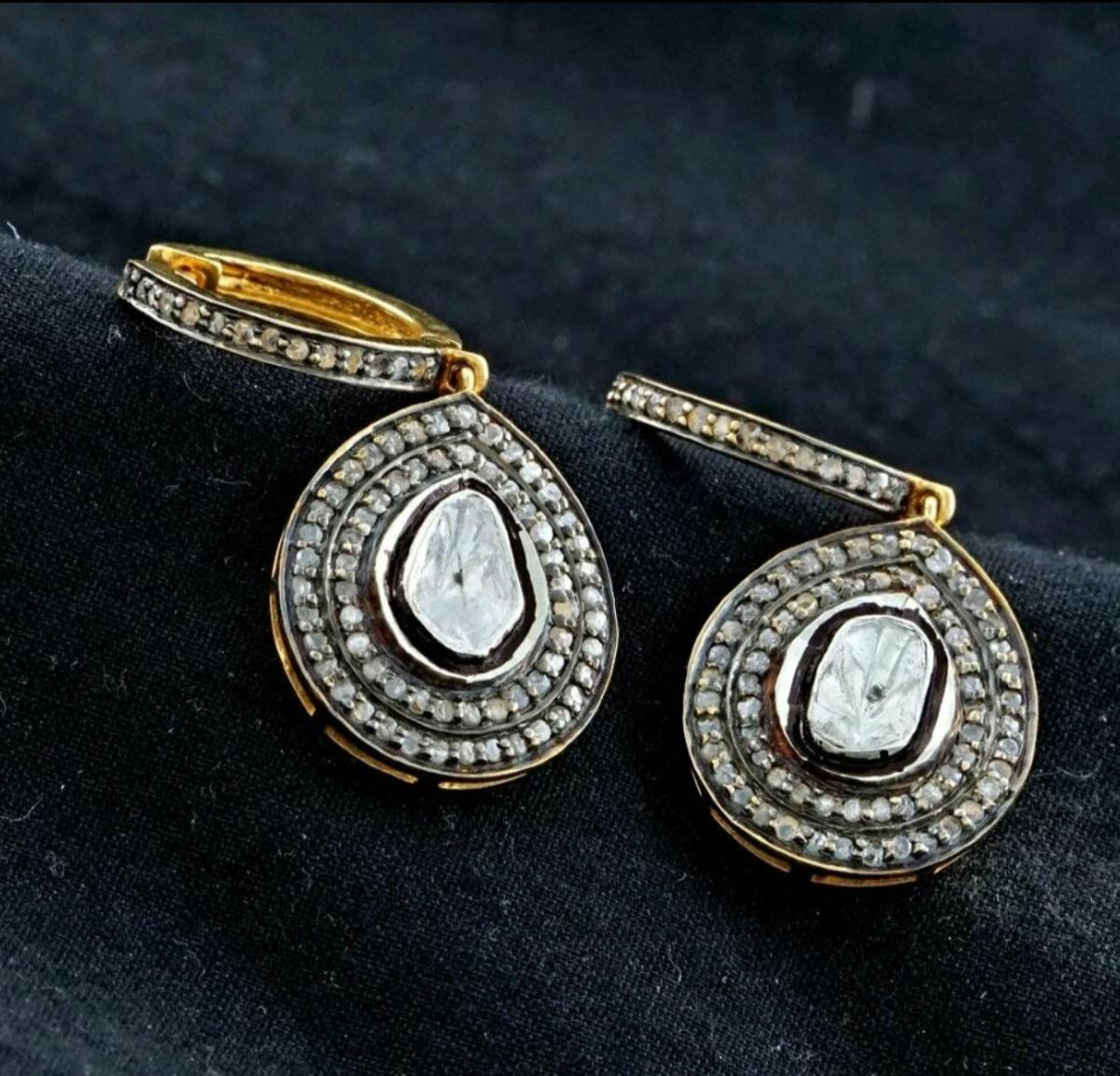 Pave Diamond Hoop Earrings Victorian Style Drop Earring 925 Silver Valentines. In New Condition For Sale In Chicago, IL