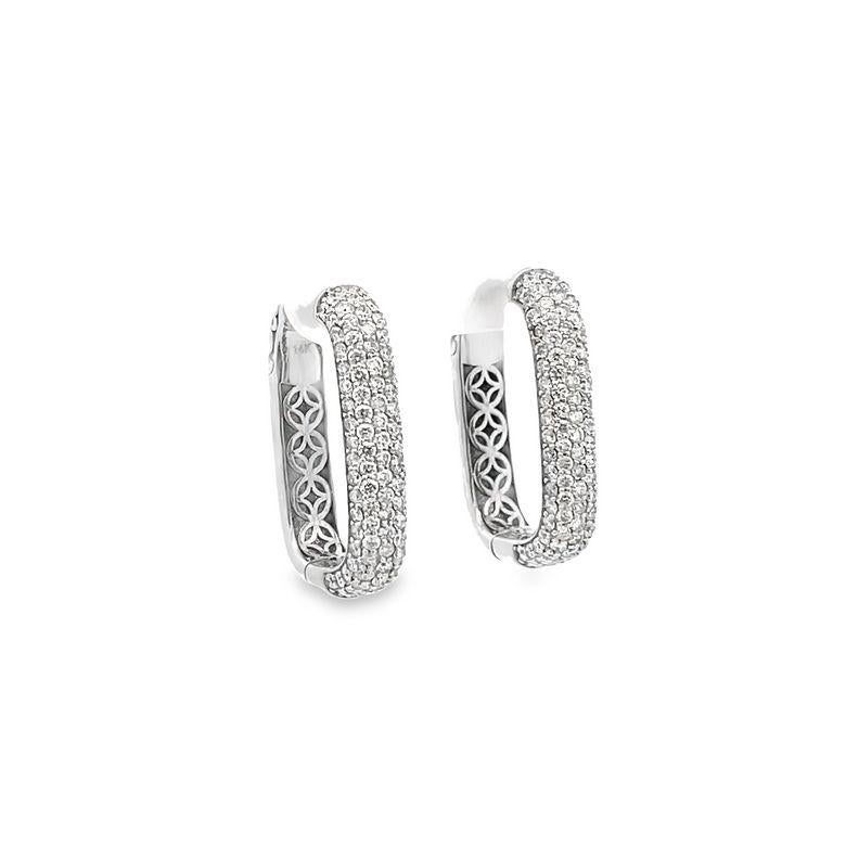 Modern Pave Diamond Hoops 2.50CT  14K White Gold For Sale