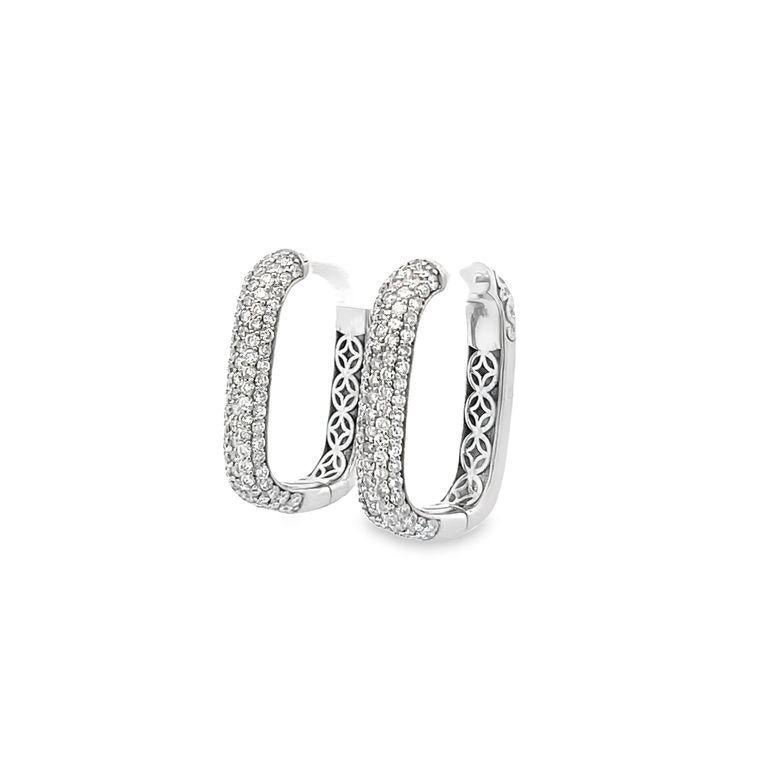 Pave Diamond Hoops 2.50CT  14K White Gold For Sale 1