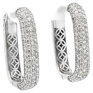 Pave Diamond Hoops 2.50CT  14K White Gold For Sale