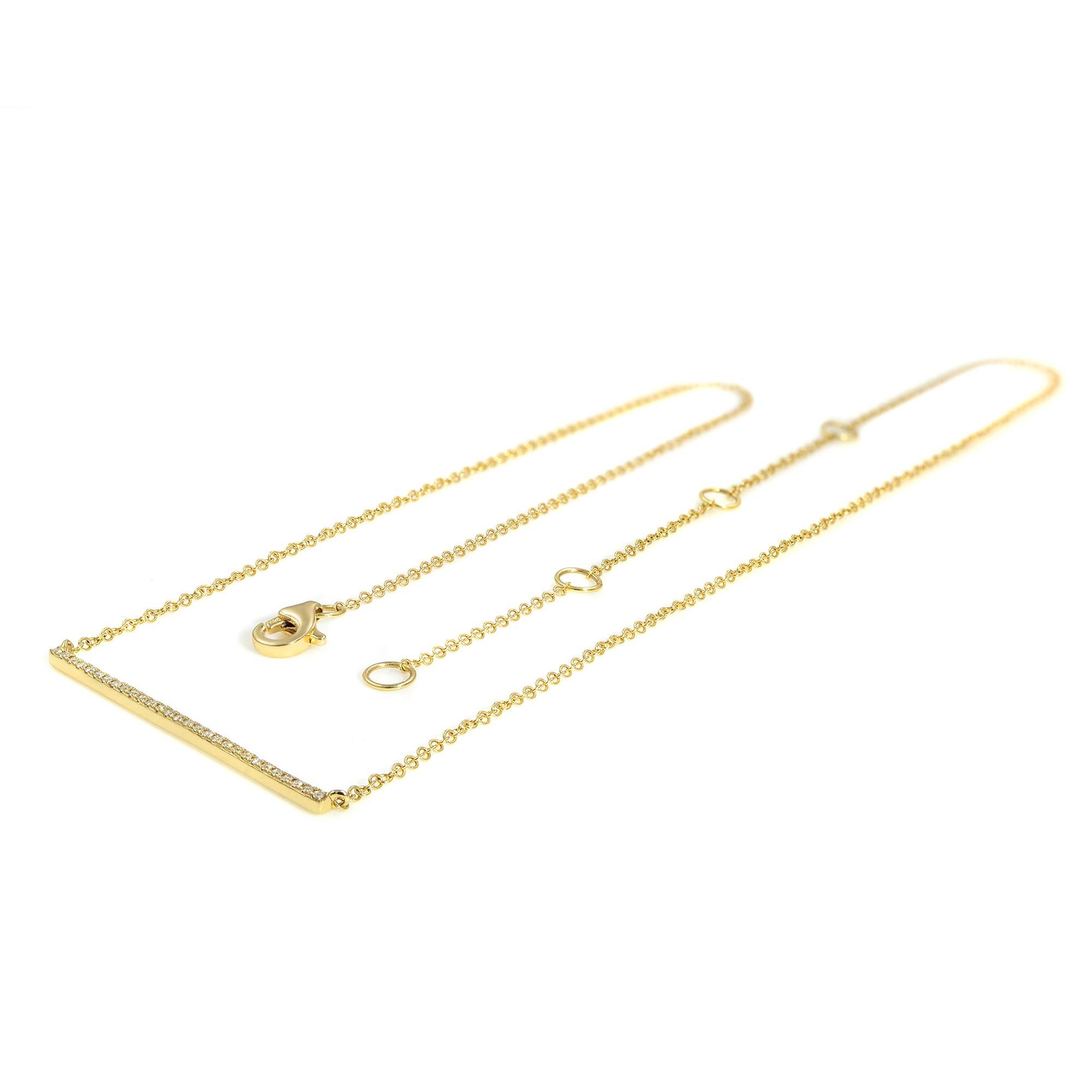 Pave Diamond Horizontal Bar Pendant Necklace 14K Yellow Gold 0.08cttw In New Condition For Sale In New York, NY