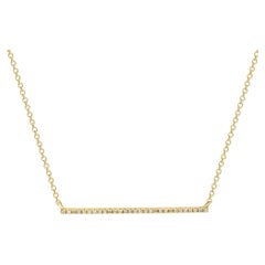 Pave Diamond Horizontal Bar Pendant Necklace 14K Yellow Gold 0.08cttw